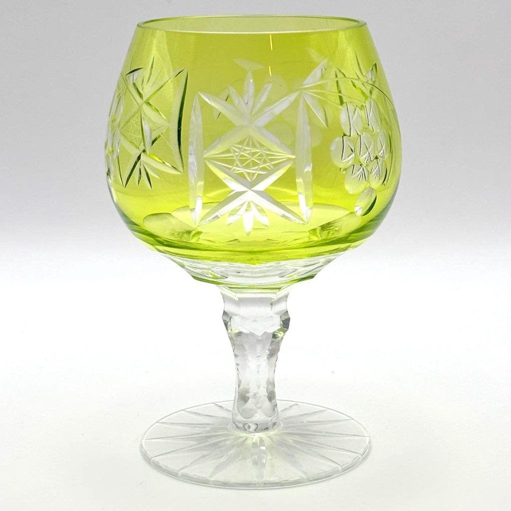 Set of 6 Bohemian Cut Crystal Cordial Glasses, Lime Green Barware (11.5 cm)
