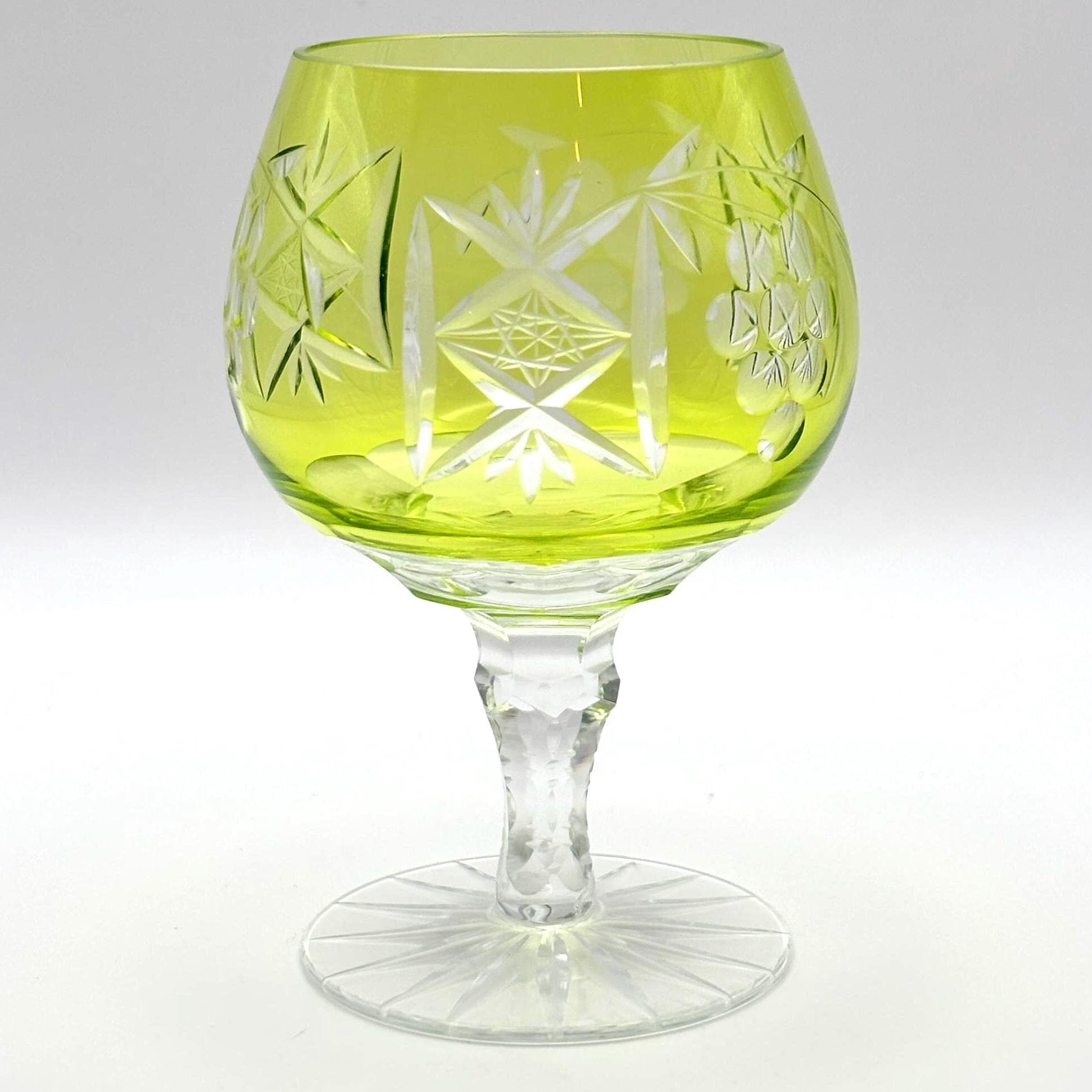 Set of 6 Bohemian Cut Crystal Cordial Glasses, Lime Green Barware (11.5 cm)