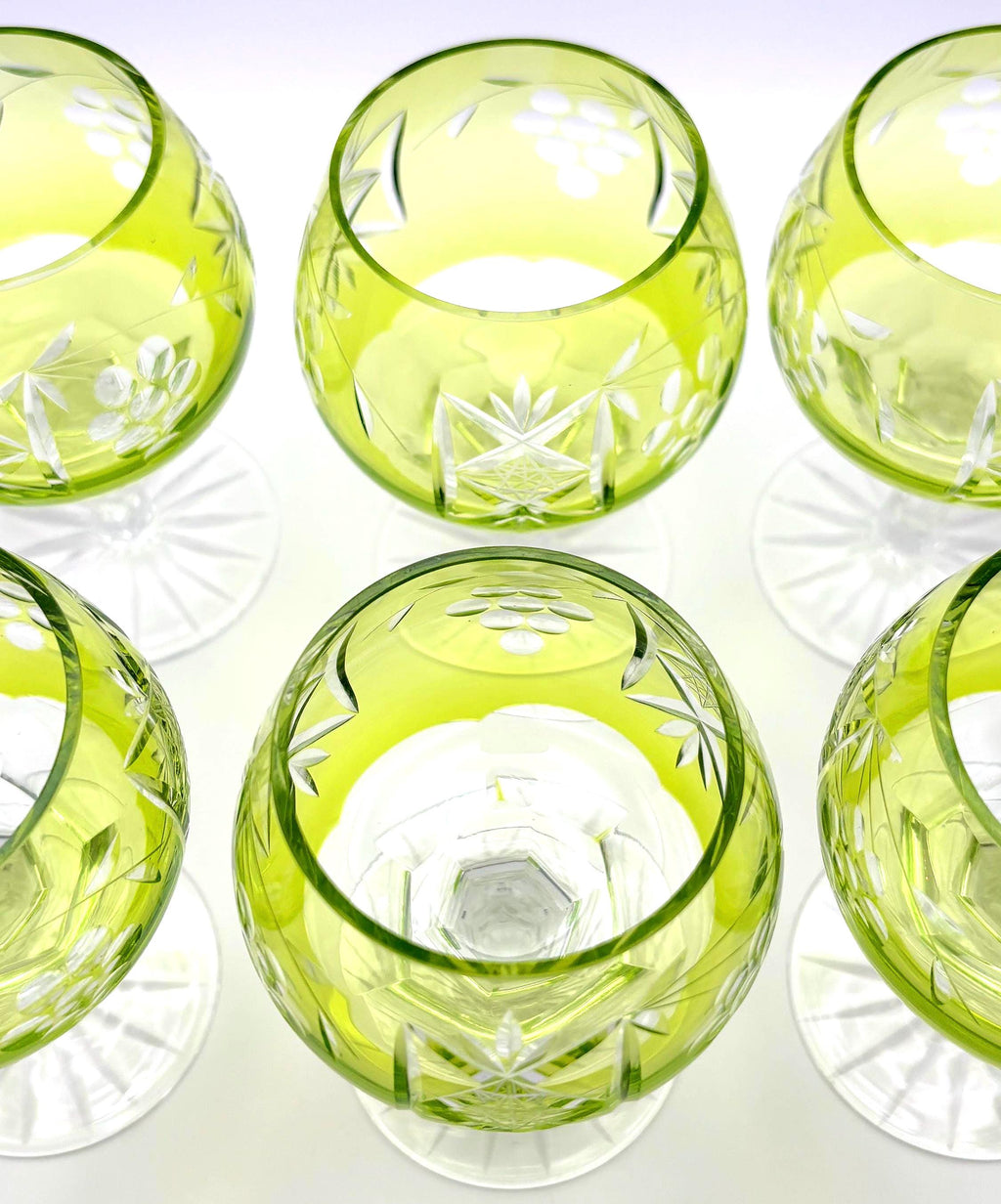 Set of 6 Bohemian Cut Crystal Cordial Glasses, Lime Green Barware (11.5 cm)