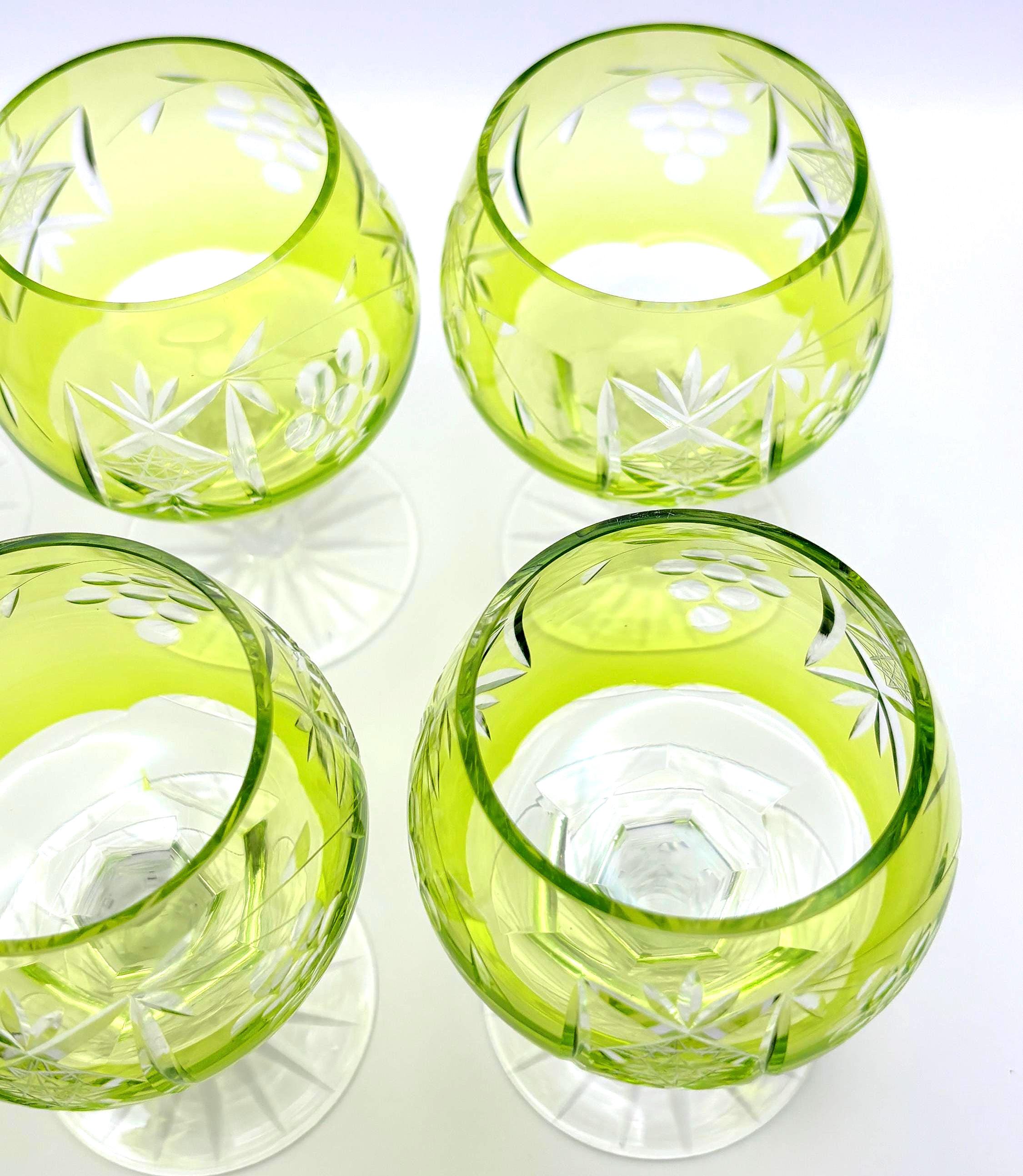 Set of 6 Bohemian Cut Crystal Cordial Glasses, Lime Green Barware (11.5 cm)