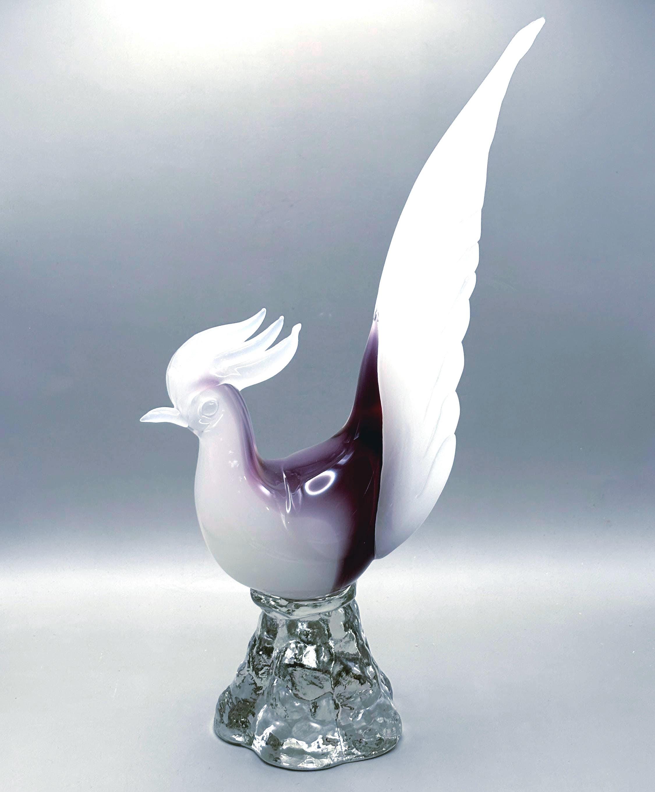 Vintage FM Konstglas Rooster - Swedish Art Glass Sculpture, Marcolin Design