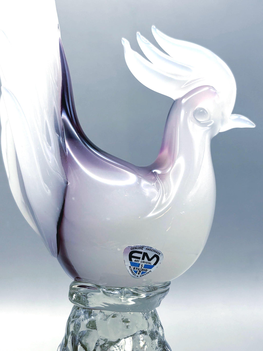 Vintage FM Konstglas Rooster - Swedish Art Glass Sculpture, Marcolin Design