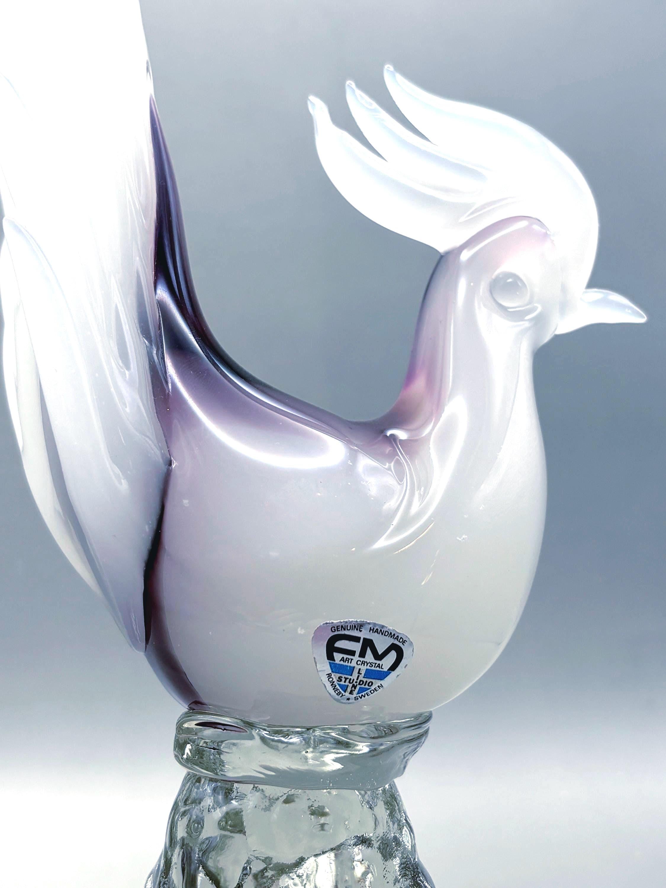 Vintage FM Konstglas Rooster - Swedish Art Glass Sculpture, Marcolin Design