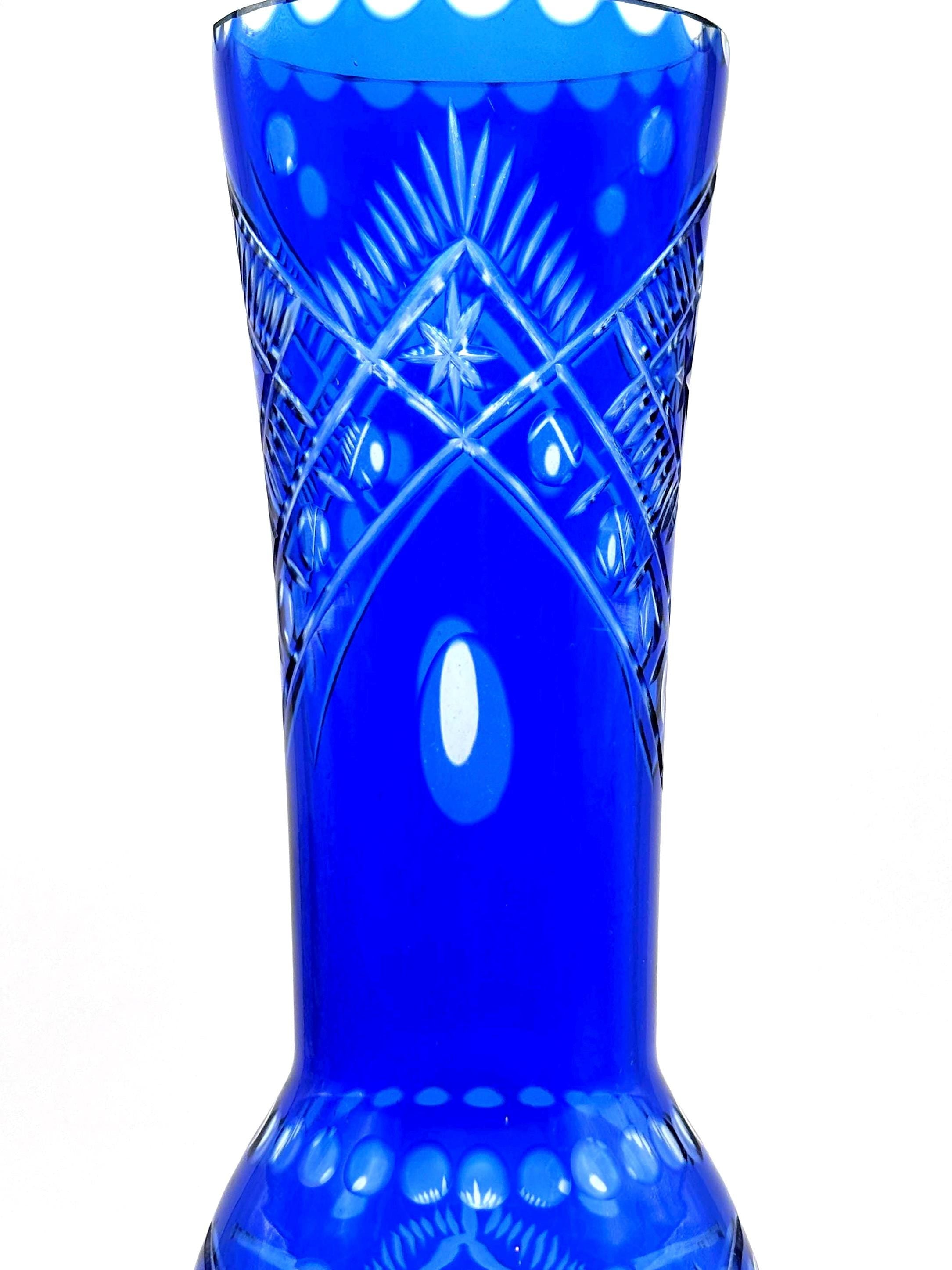 Bohemian, Tall Cobalt Blue Crystal Vase | Hand Cut Czech Glass 28 cm