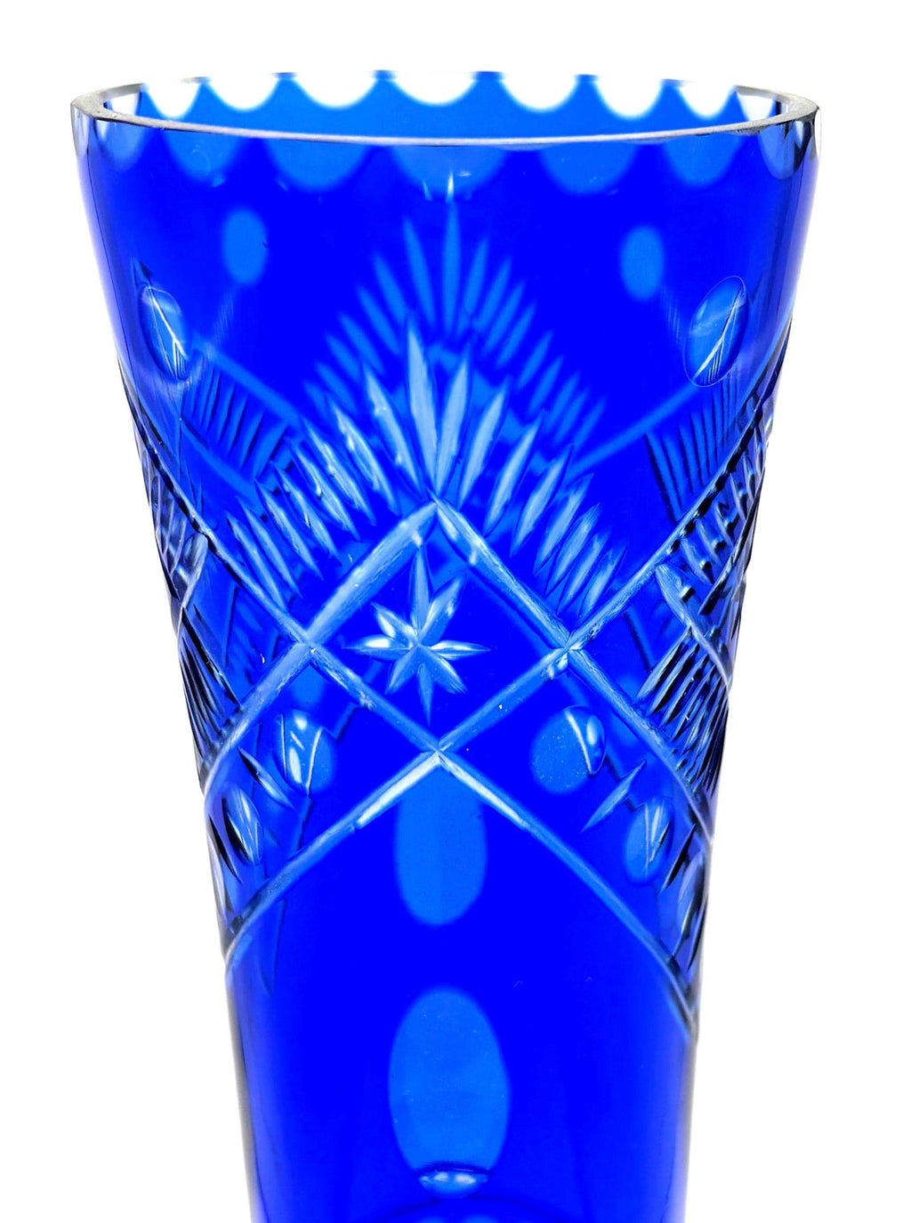 Bohemian, Tall Cobalt Blue Crystal Vase | Hand Cut Czech Glass 28 cm