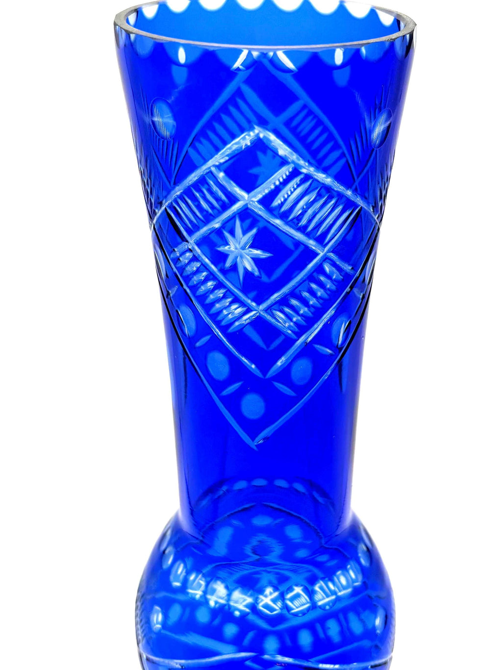Bohemian, Tall Cobalt Blue Crystal Vase | Hand Cut Czech Glass 28 cm