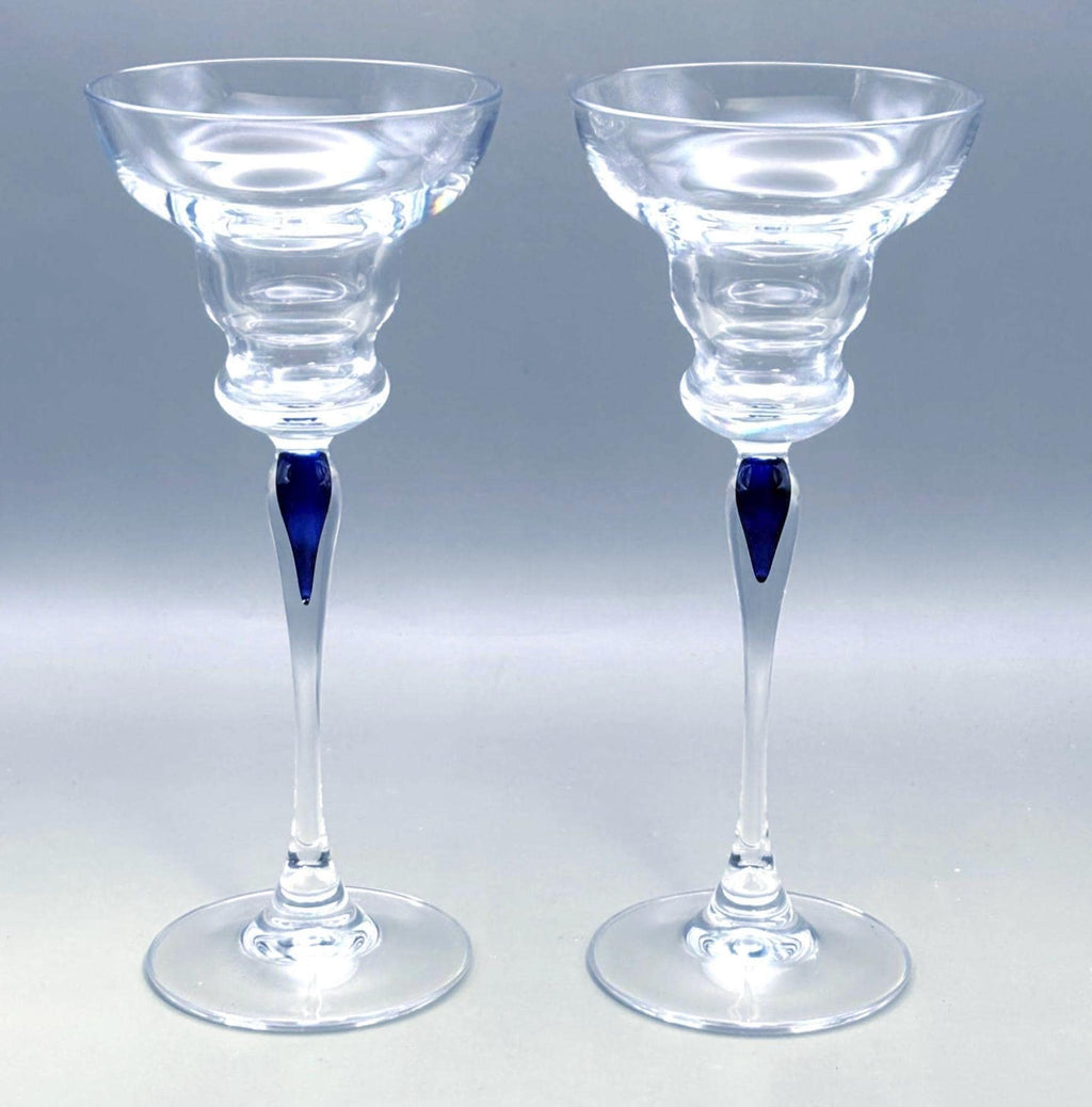 Vintage Cristal d’Arques Crystal Candlesticks – Cobalt Blue Stem, Boutique Collection