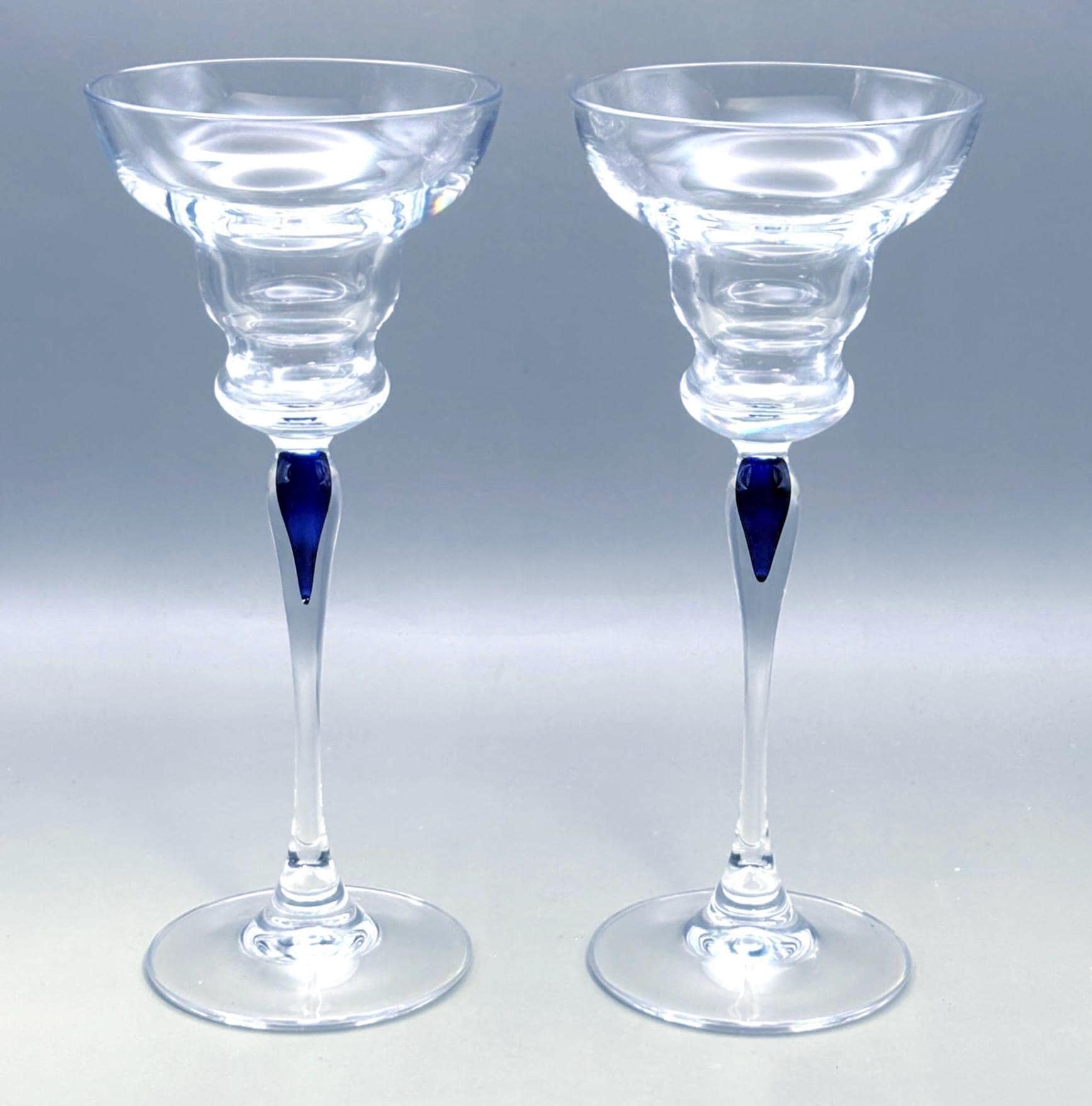 Vintage Cristal d’Arques Crystal Candlesticks – Cobalt Blue Stem, Boutique Collection