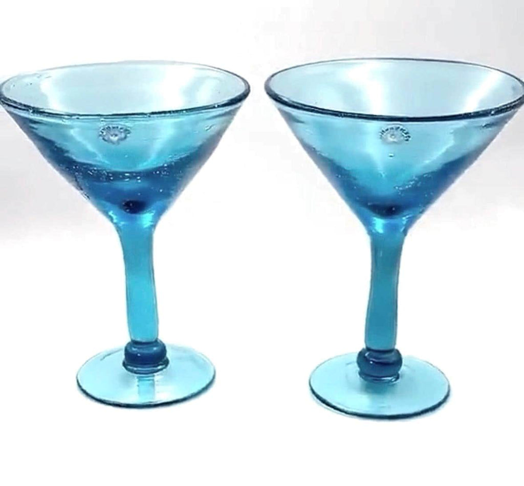 Aphrodite Style, Cobalt Blue Cocktail/Martini Glasses, Bubble Glass
