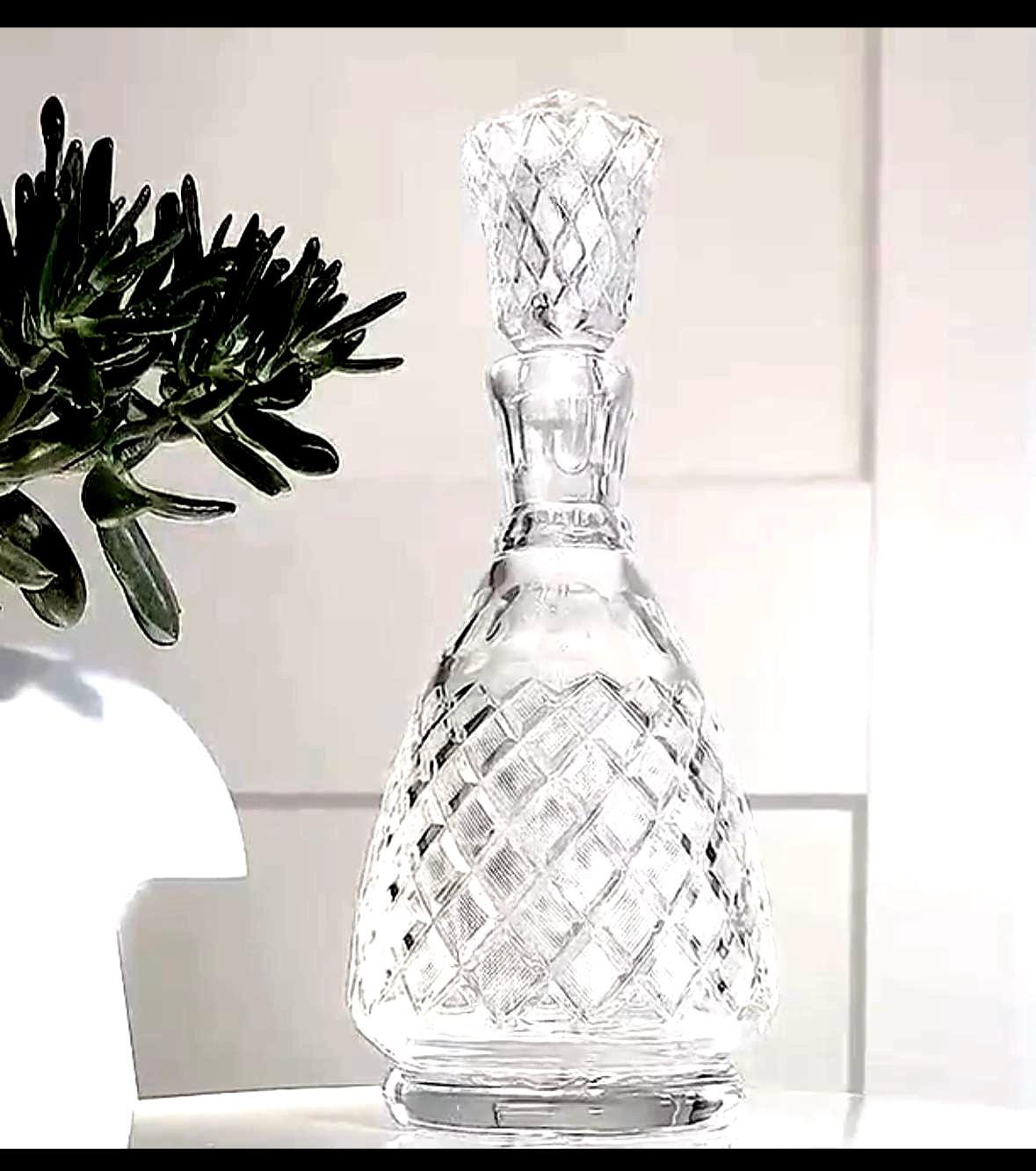 Bohemian Cut Crystal Decanter | Tall Glass Decanter with Stopper, 30 cm