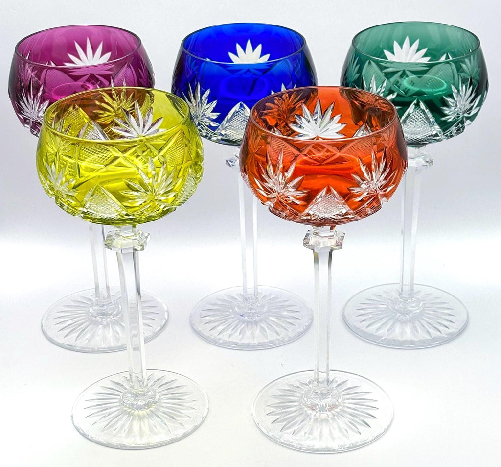 Val Saint Lambert Crystal Wine Glasses – Berncastel Harlequin Set, 5 Pieces, 18.5cm