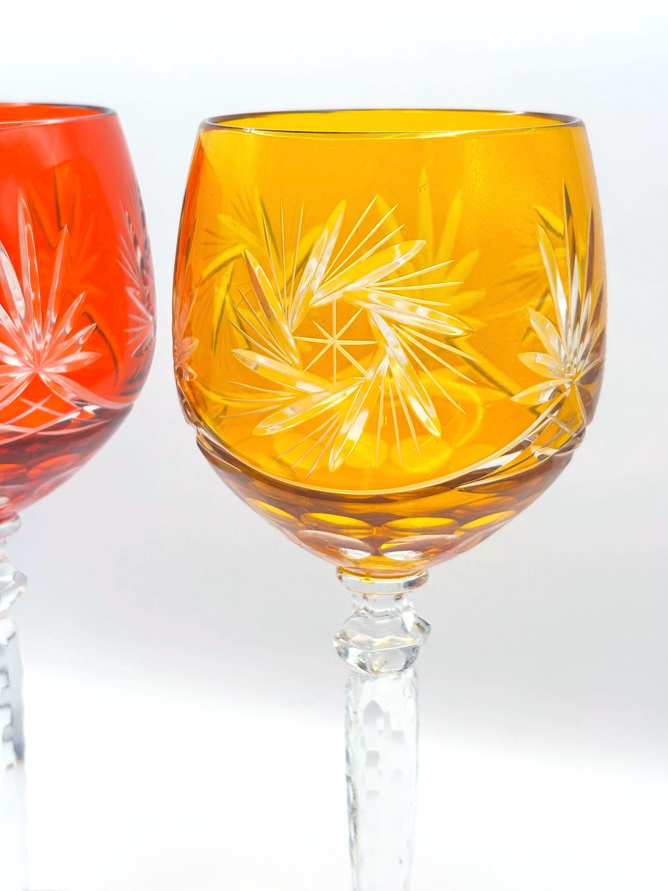 Bohemian, Large Cut Overlay Crystal Goblets – Amber, Ruby Red Wine Glasses (Set of 2)