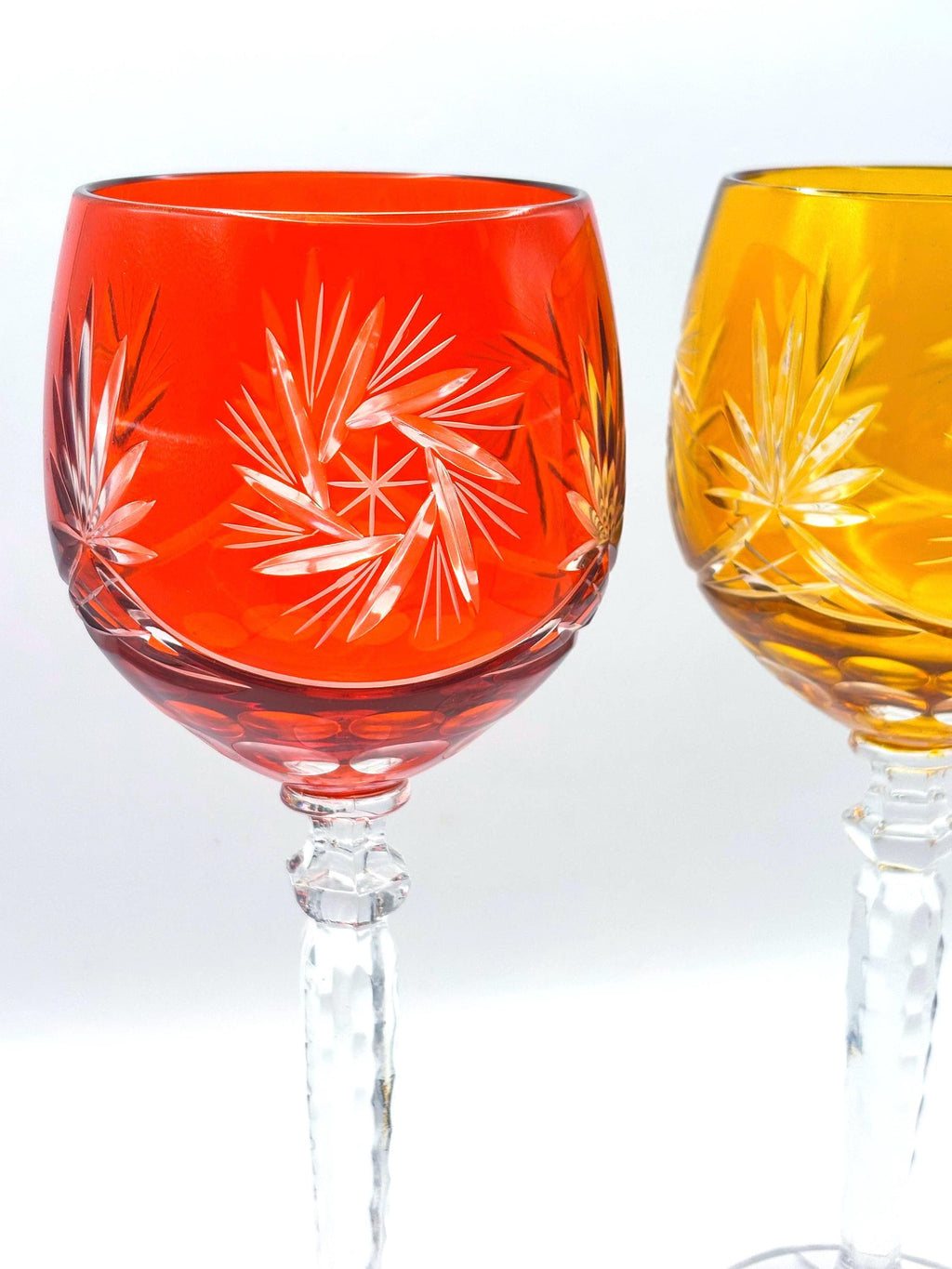 Bohemian, Large Cut Overlay Crystal Goblets – Amber, Ruby Red Wine Glasses (Set of 2)