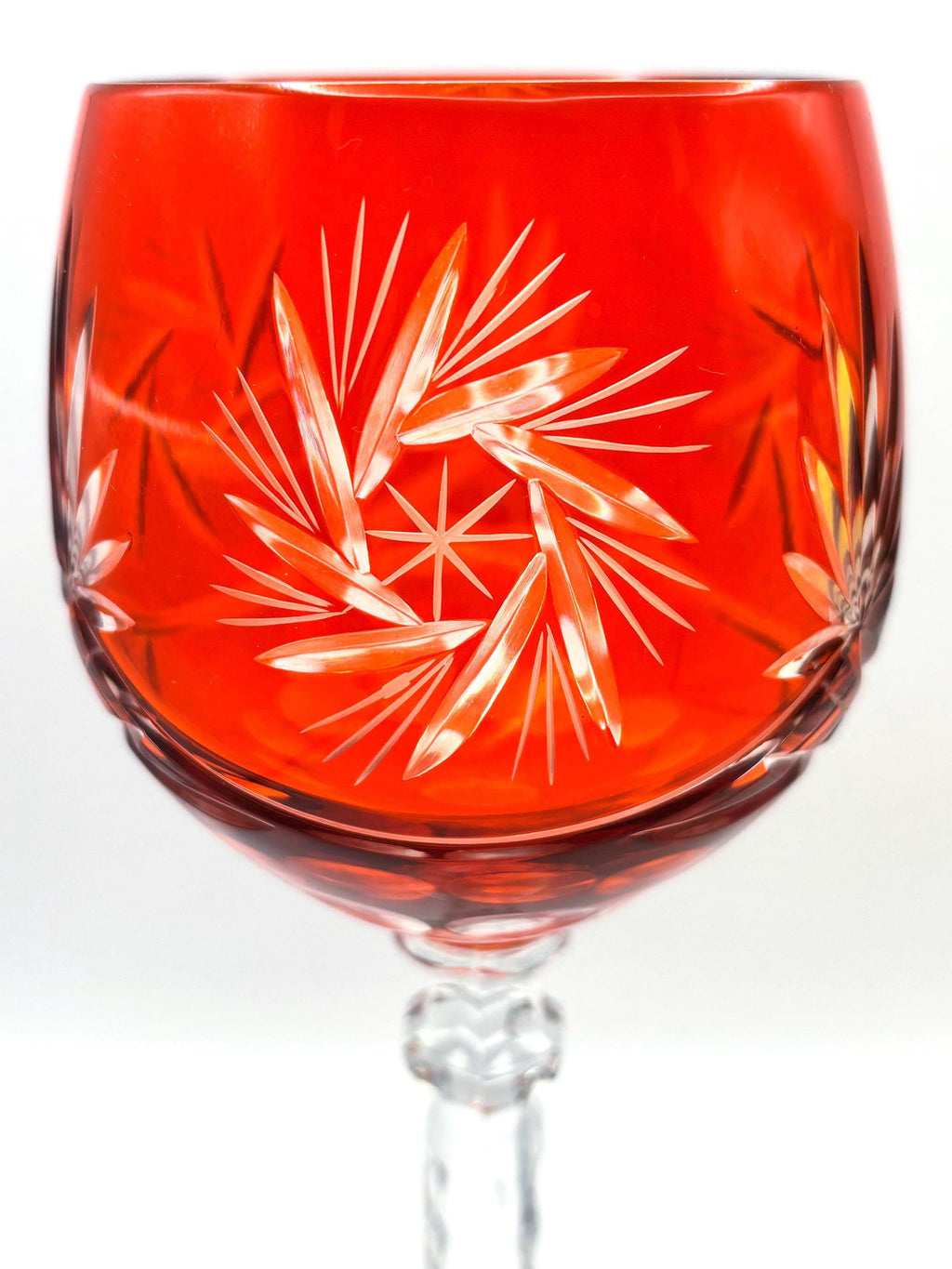 Bohemian, Large Cut Overlay Crystal Goblets – Amber, Ruby Red Wine Glasses (Set of 2)
