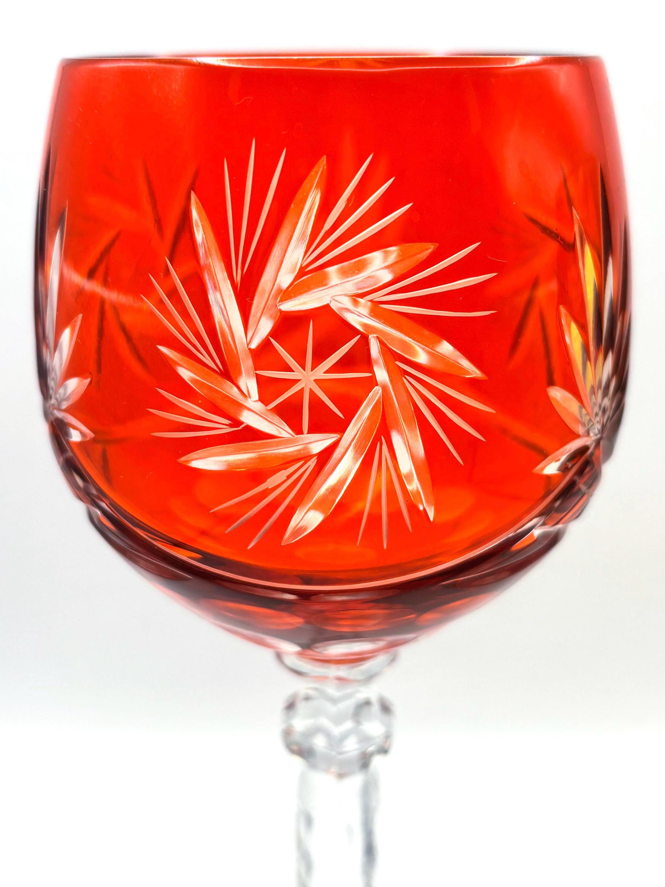 Bohemian, Large Cut Overlay Crystal Goblets – Amber, Ruby Red Wine Glasses (Set of 2)
