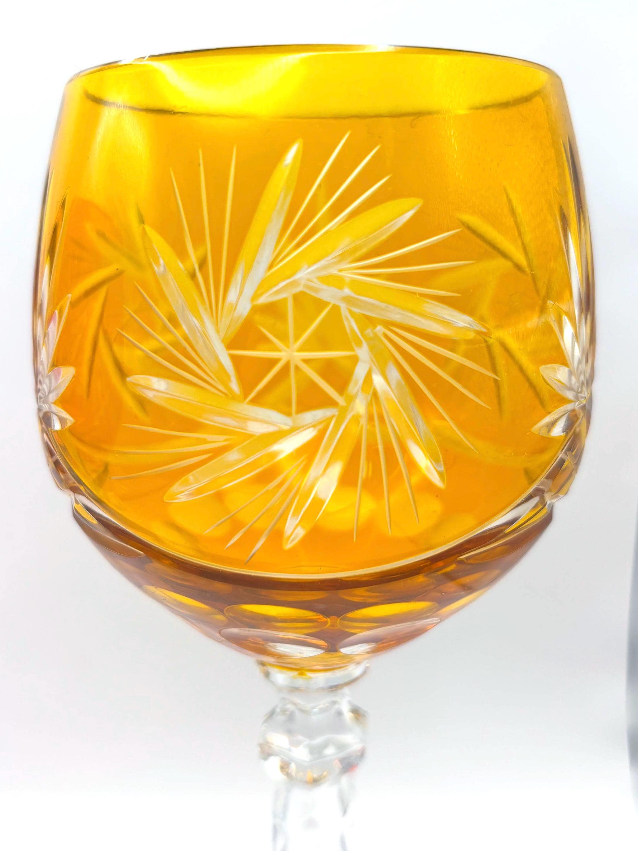 Bohemian, Large Cut Overlay Crystal Goblets – Amber, Ruby Red Wine Glasses (Set of 2)