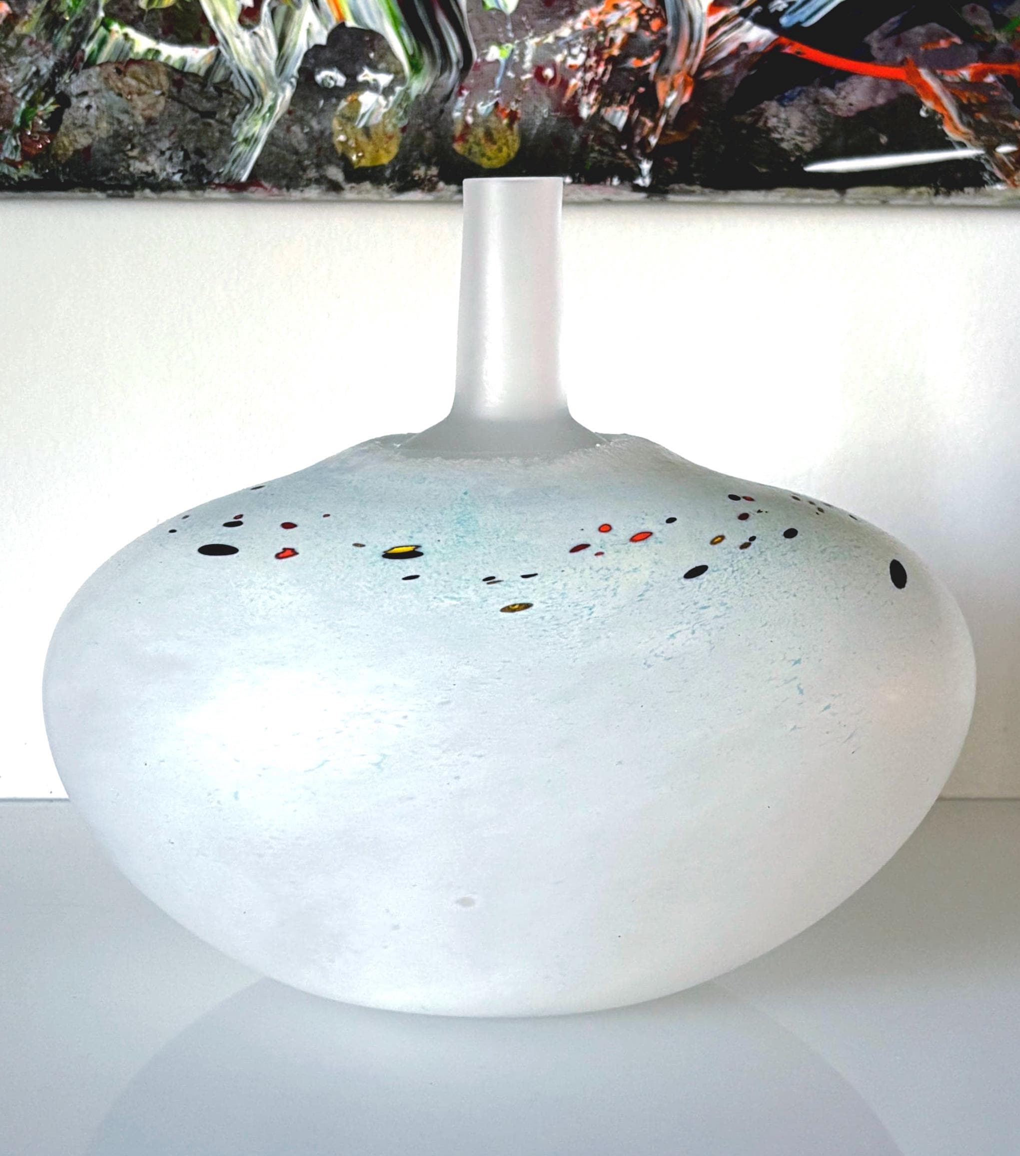 Bertil Vallien, Limited Edition Kosta Boda Art Glass Vase – SIBYART, Frosted White, Multicolor Inclusions