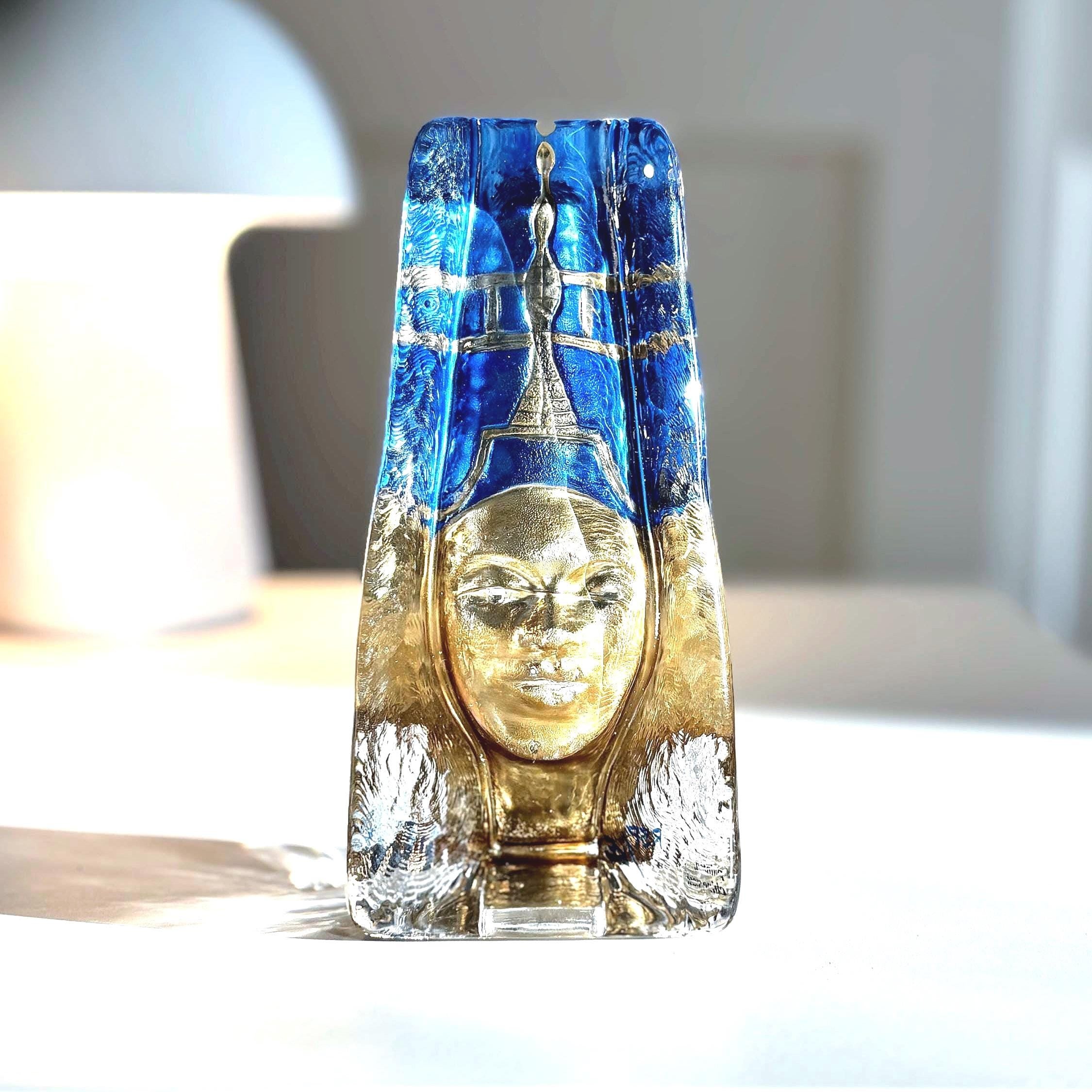 SEA Glasbruk Renate Stock Sculpture, Egyptian Queen Nefertiti Style | Swedish Glass Art