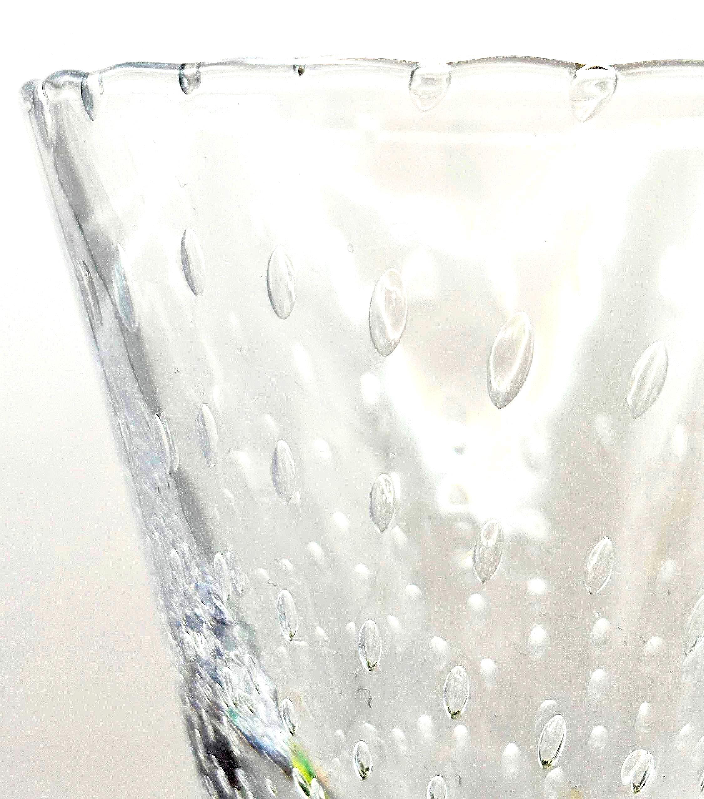BIOT Champagne Flutes, Handblown SIGNED Bubble Glass, Multicolored Inclusions Barware