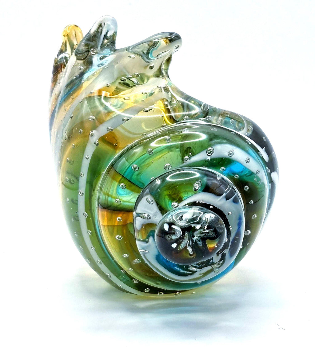 Murano Art Glass Seashell Sculpture – Italian Handblown Aqua Amber Sommerso Bowl