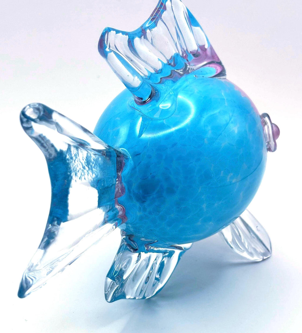 Murano, Archimede Seguso Handblown Glass Fish Sculpture Aqua Blue Pink