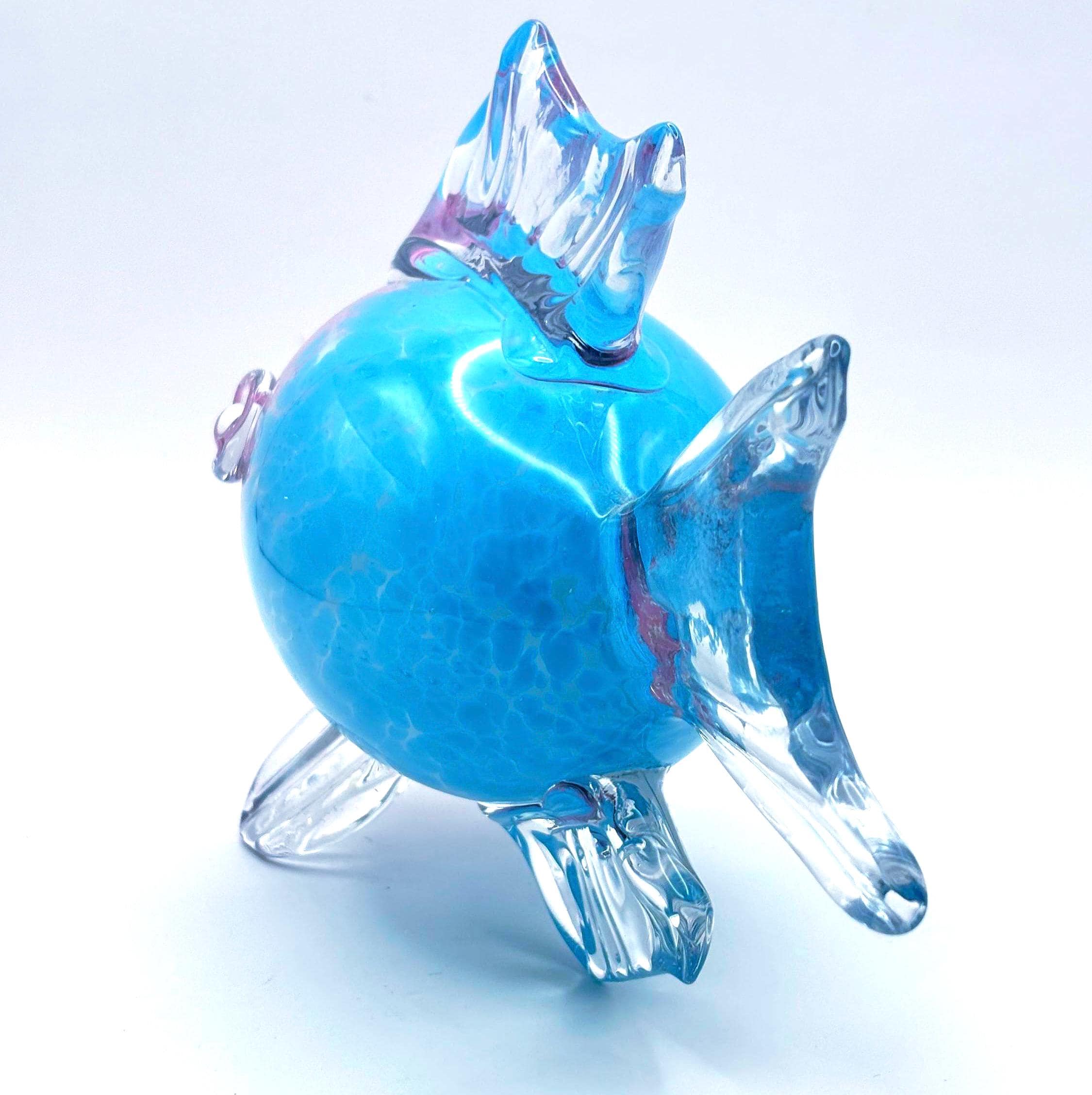 Murano, Archimede Seguso Handblown Glass Fish Sculpture Aqua Blue Pink