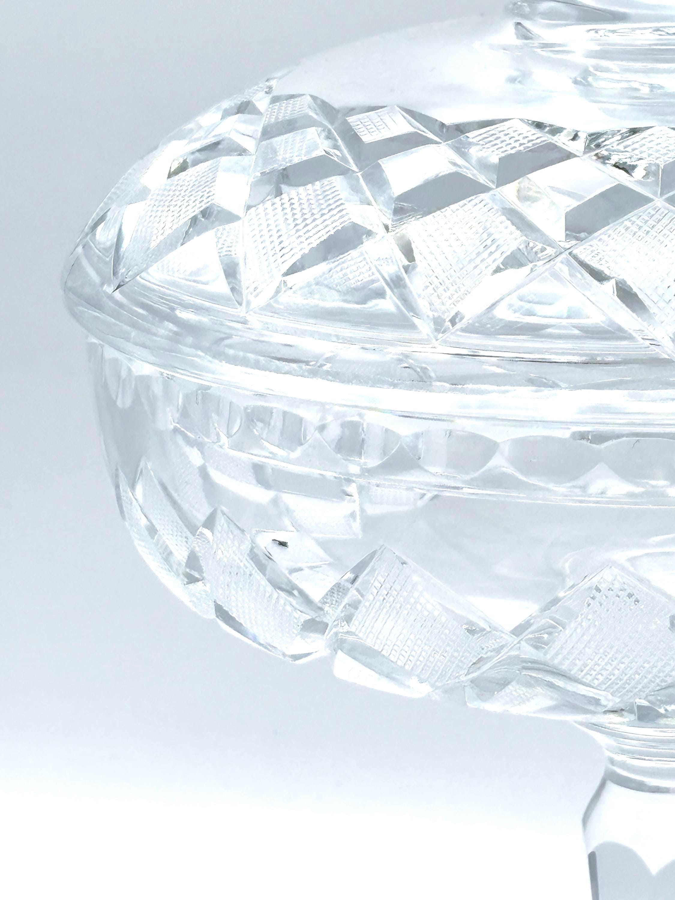Bonbonniere Cut Crystal Candy Dish with Lid | Faceted Bohemian