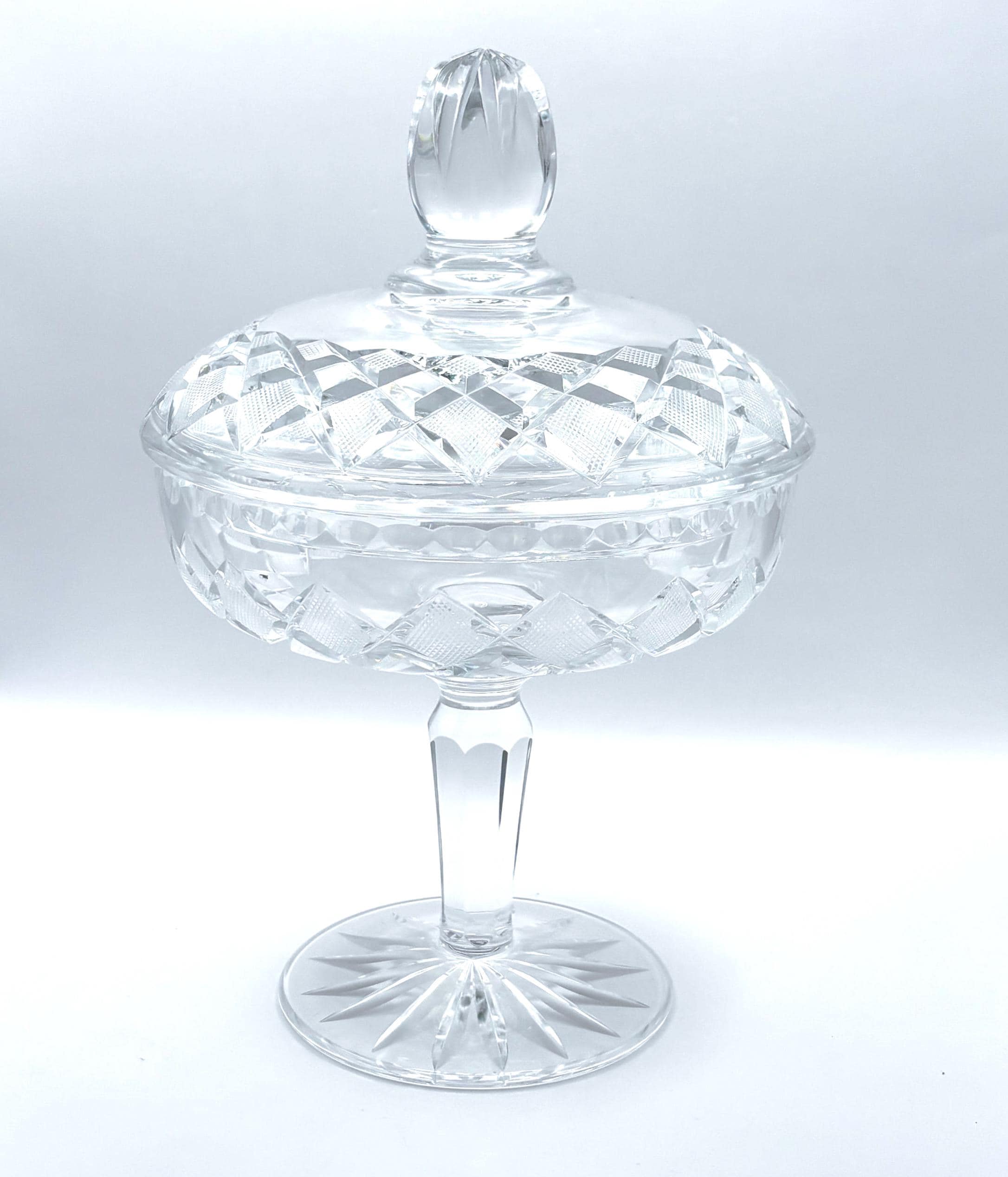 Bonbonniere Cut Crystal Candy Dish with Lid | Faceted Bohemian