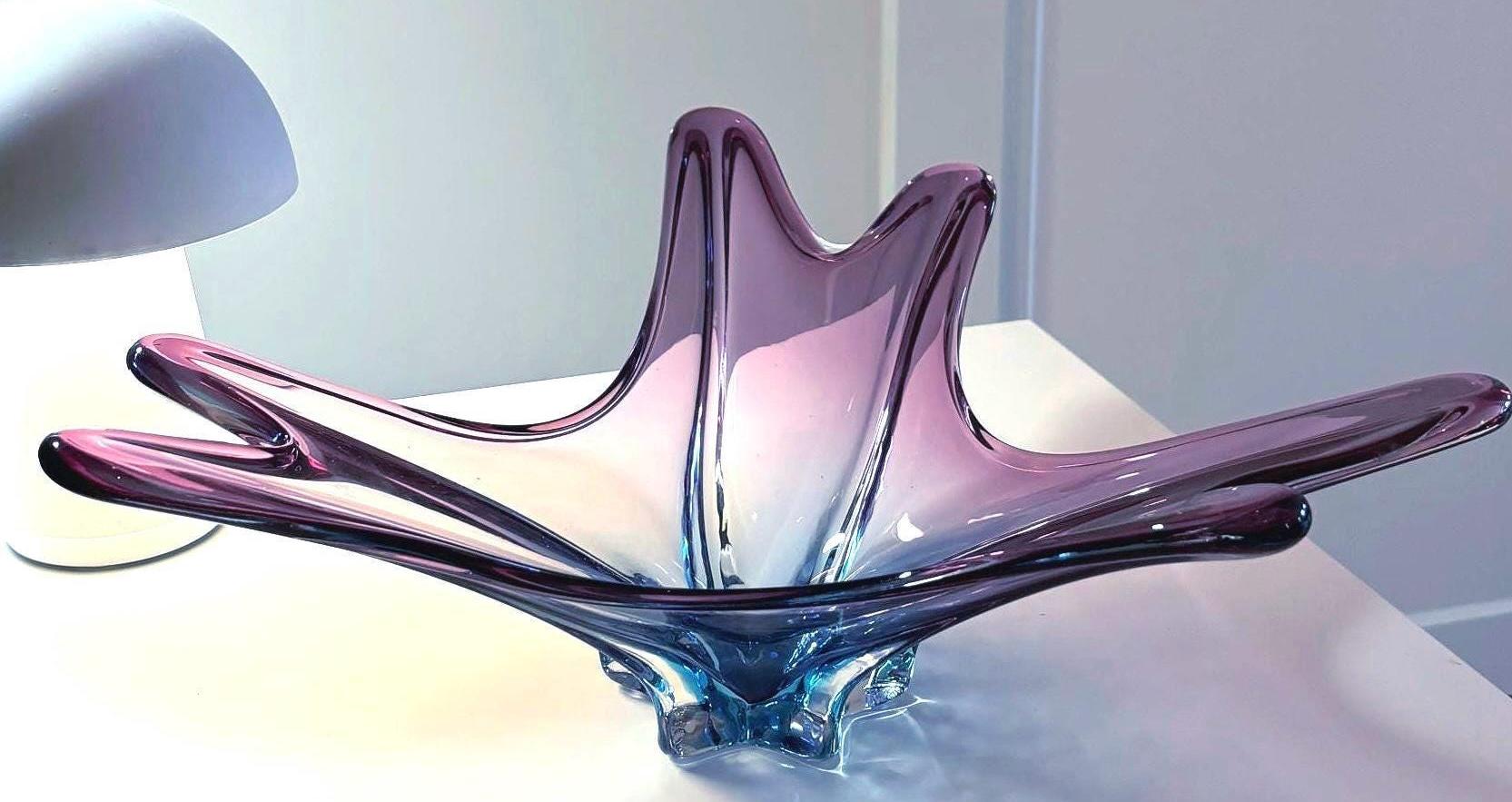 Murano Sommerso Splash Bowl | Large Mid-Century Modern Art Glass Centerpiece