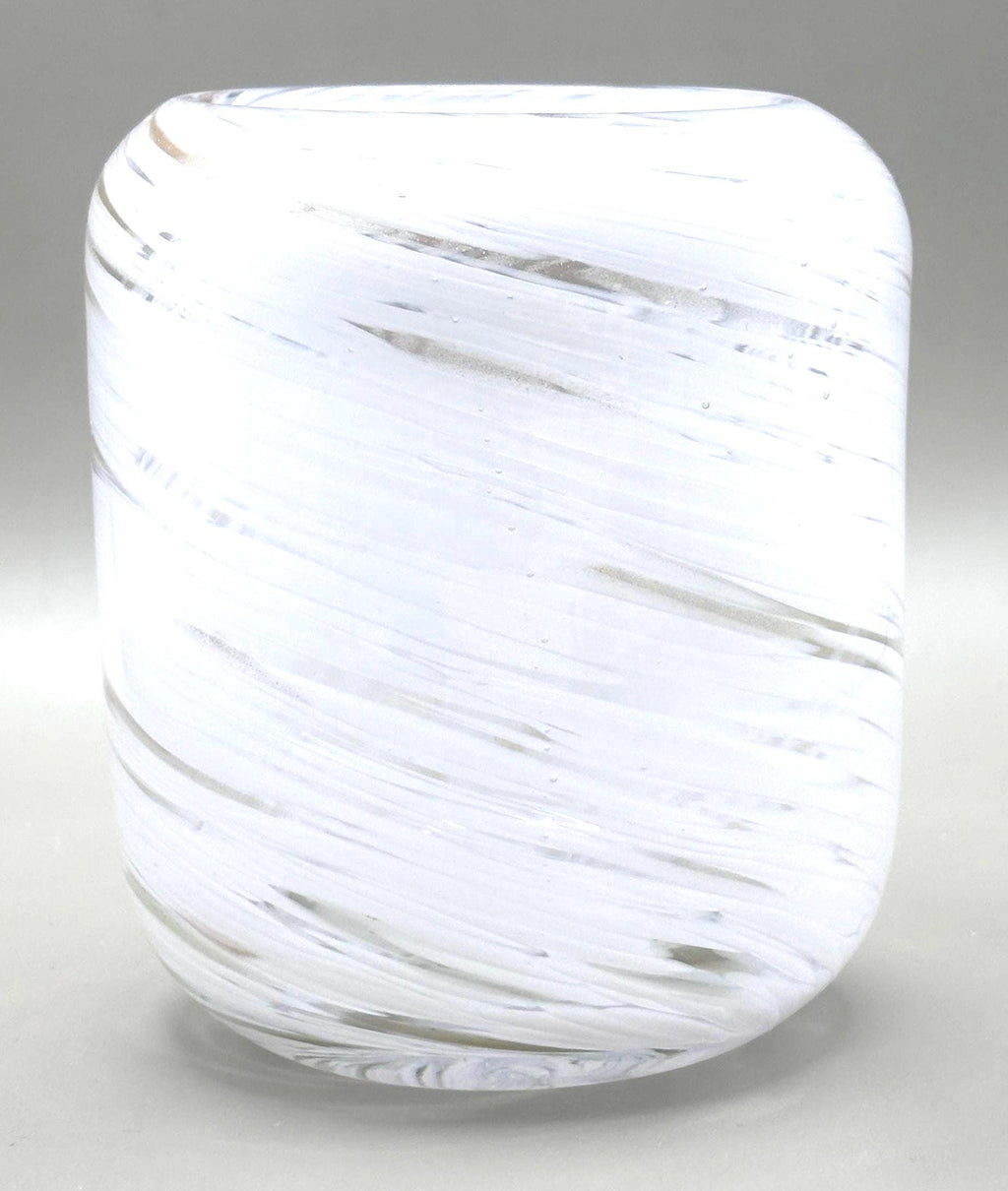 Vintage Murano, Italy. Glass Vase with Gold Inclusions – White Swirl Opaline Glass