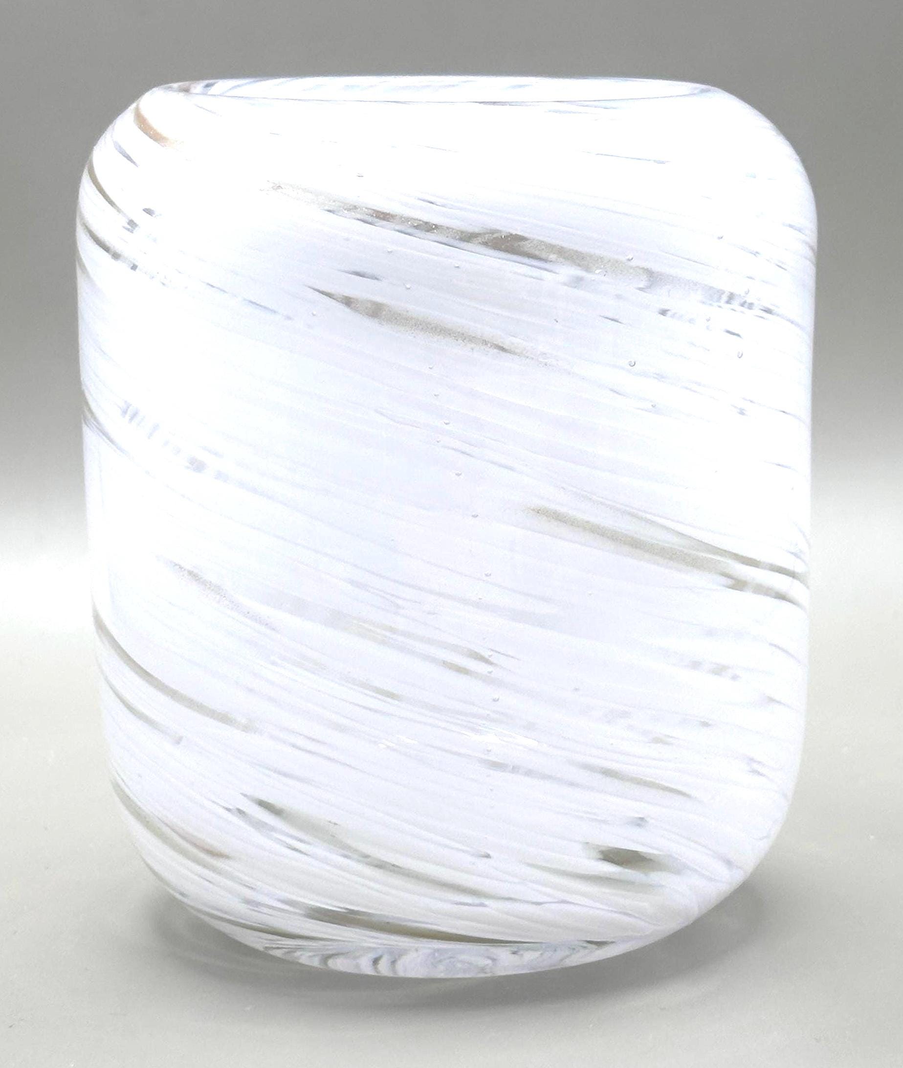 Vintage Murano, Italy. Glass Vase with Gold Inclusions – White Swirl Opaline Glass