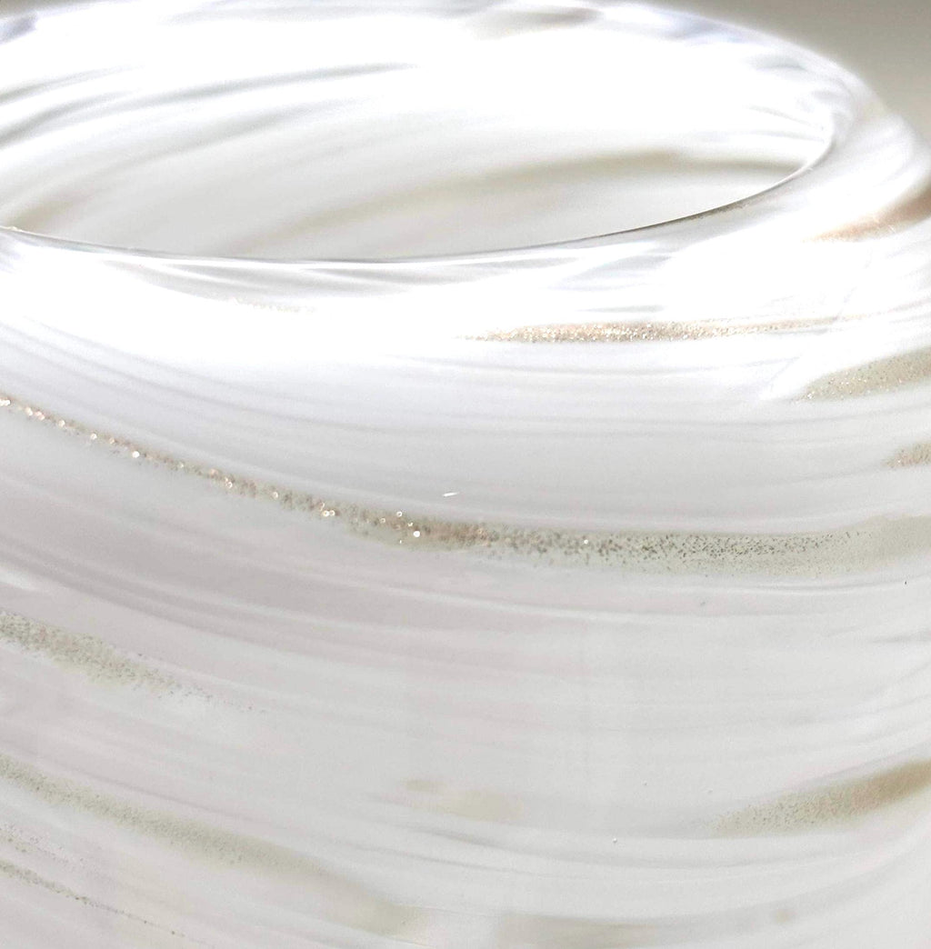 Vintage Murano, Italy. Glass Vase with Gold Inclusions – White Swirl Opaline Glass