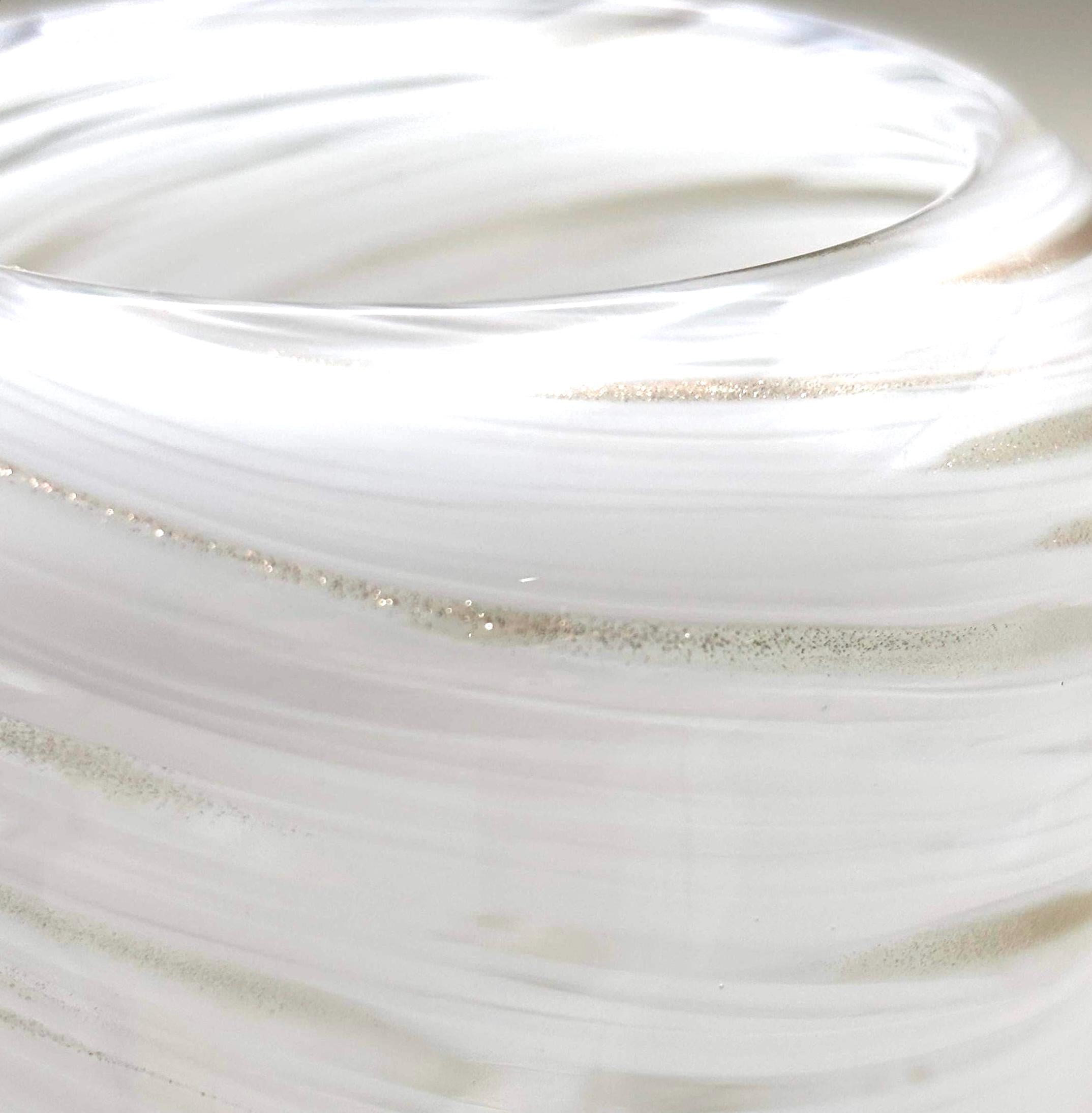 Vintage Murano, Italy. Glass Vase with Gold Inclusions – White Swirl Opaline Glass