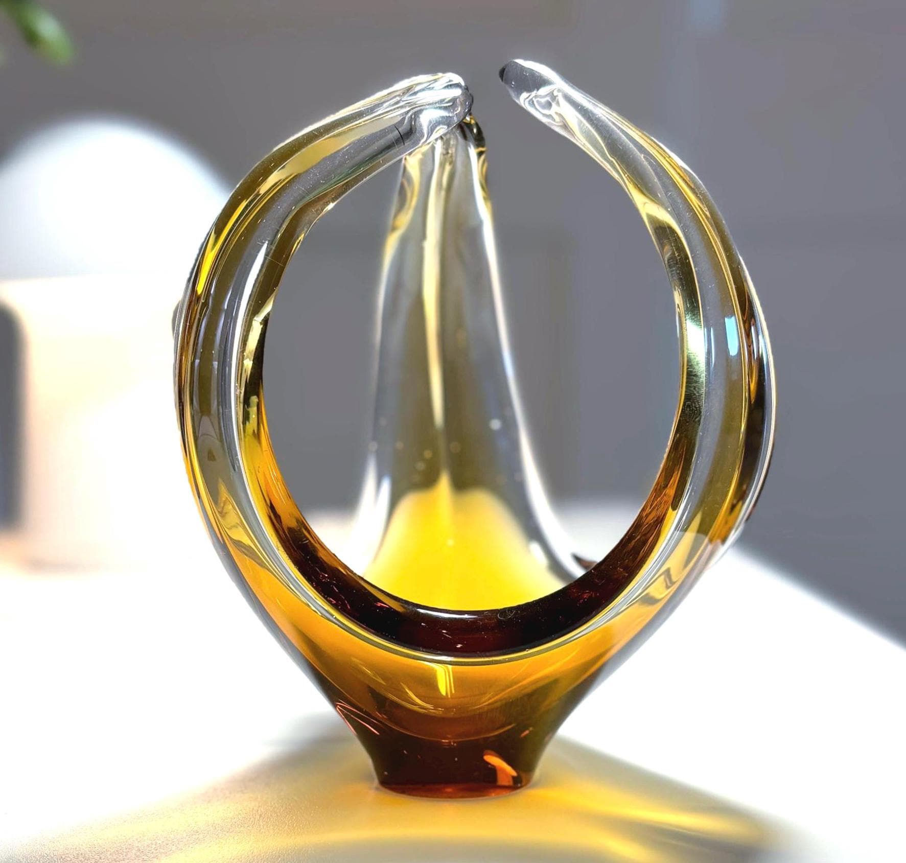 Murano Glass Sculpture Vase – Amber & Clear | Italian Art Glass, 18 cm