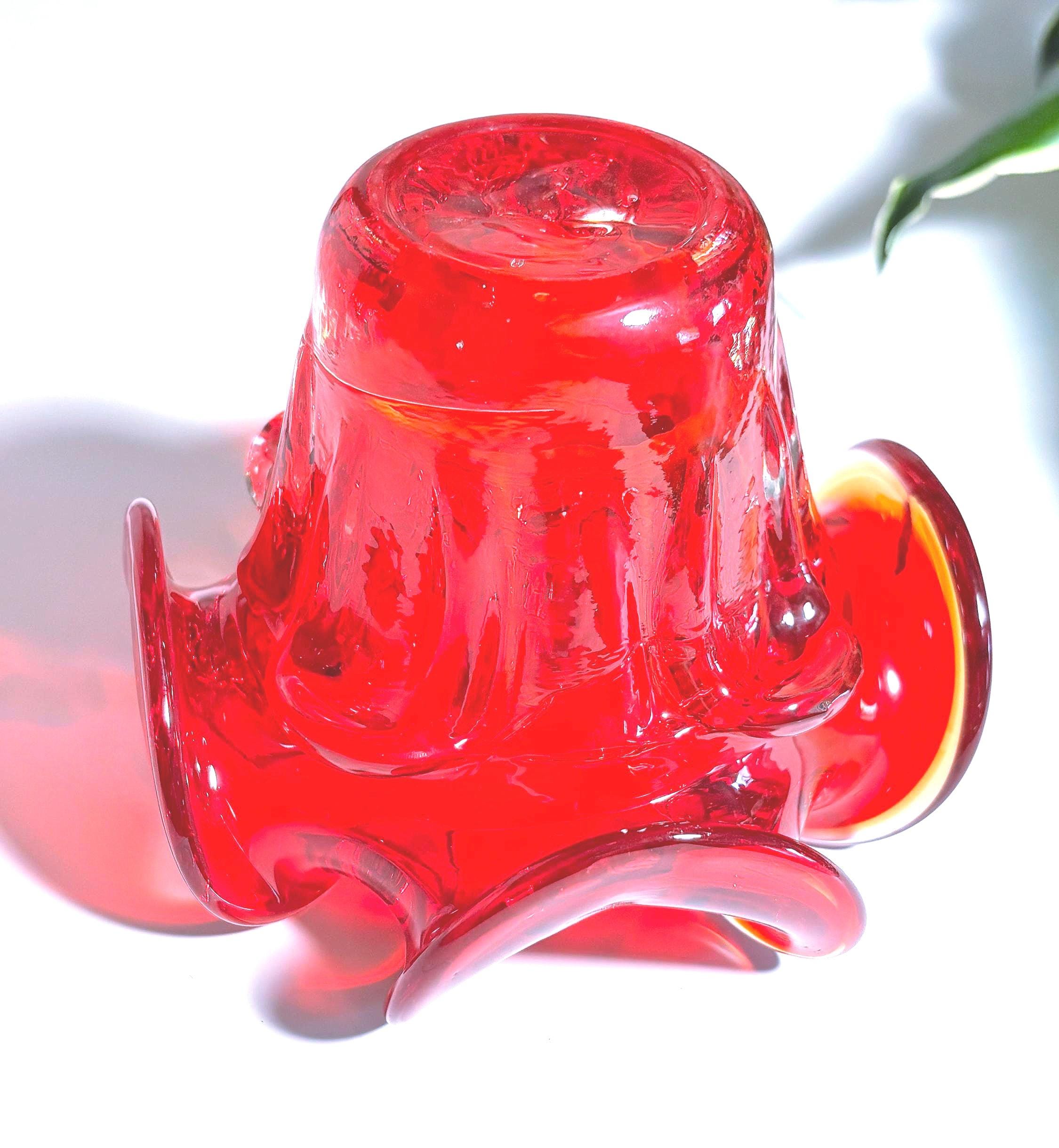Mid Century Murano-style Belgian Ruby Red Art Glass Bowl  Sculptural Plateau Candle Holder