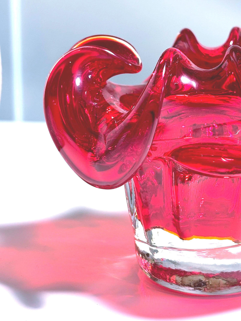 Mid Century Murano-style Belgian Ruby Red Art Glass Bowl  Sculptural Plateau Candle Holder