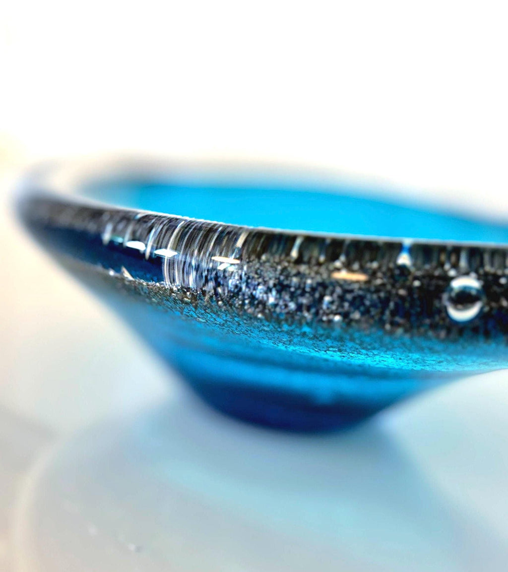 Per Lütken Holmegaard Blue Glass Bowl | Scandinavian Luxury Mid Century Modern Danish Glass