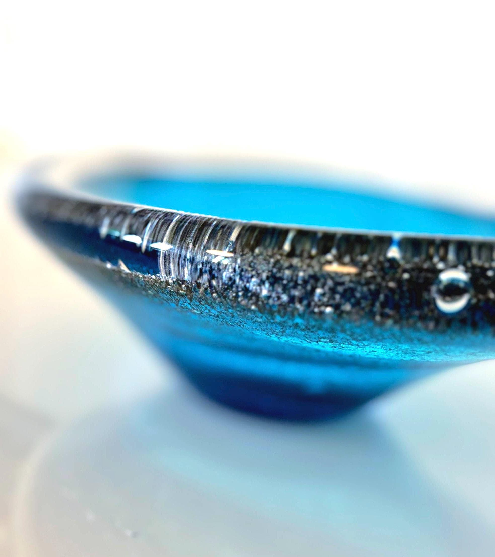 Per Lütken Holmegaard Blue Glass Bowl | Scandinavian Luxury Mid Century Modern Danish Glass