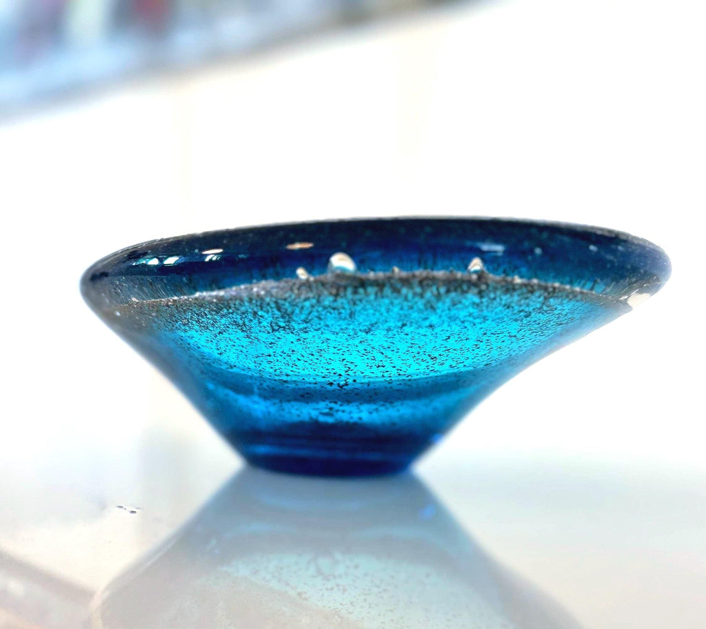 Per Lütken Holmegaard Blue Glass Bowl | Scandinavian Luxury Mid Century Modern Danish Glass