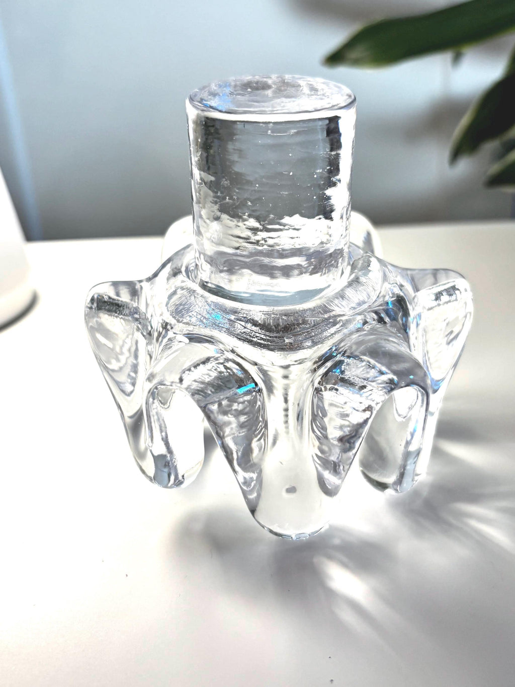 Kosta Boda, Göran Wärff, Sunflower Candle Holder | Swedish Crystal Scandinavian Modern Glass