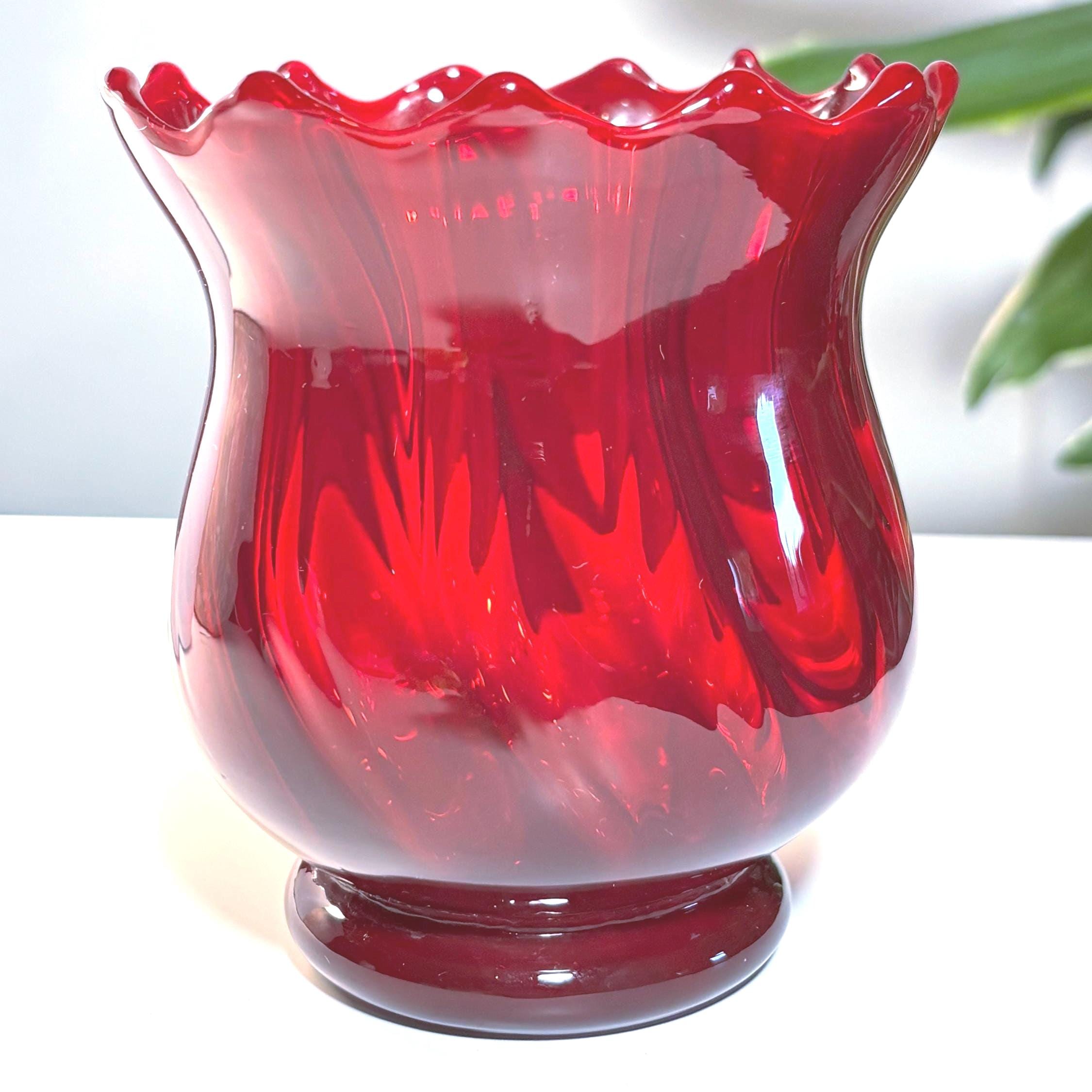 Murano Ruby Red Glass Vase – Italian Luxury Art Glass Bowl, Hand Blown Sculptural Decor