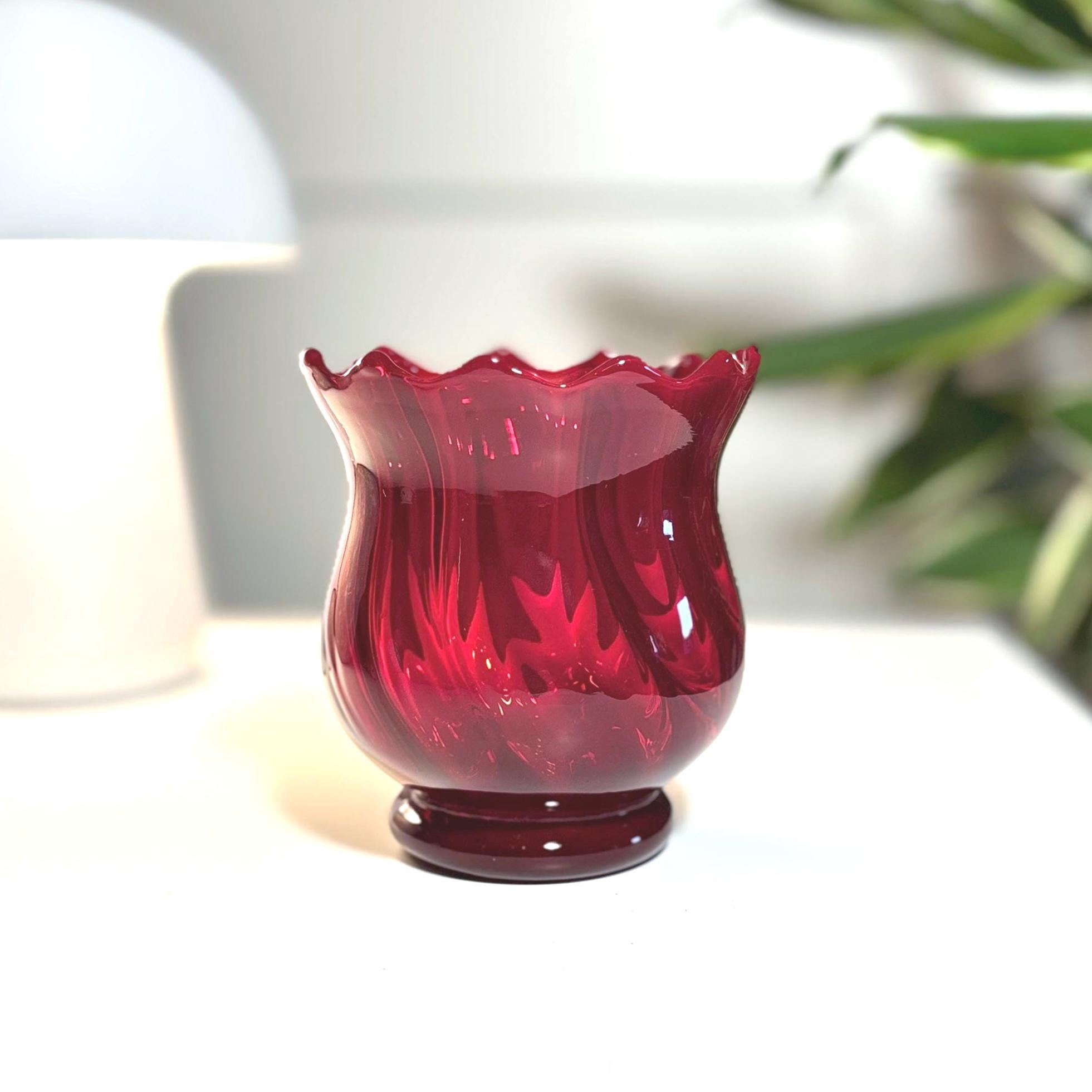 Murano Ruby Red Glass Vase – Italian Luxury Art Glass Bowl, Hand Blown Sculptural Decor