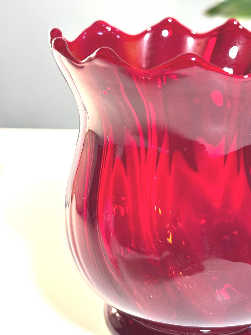 Murano Ruby Red Glass Vase – Italian Luxury Art Glass Bowl, Hand Blown Sculptural Decor