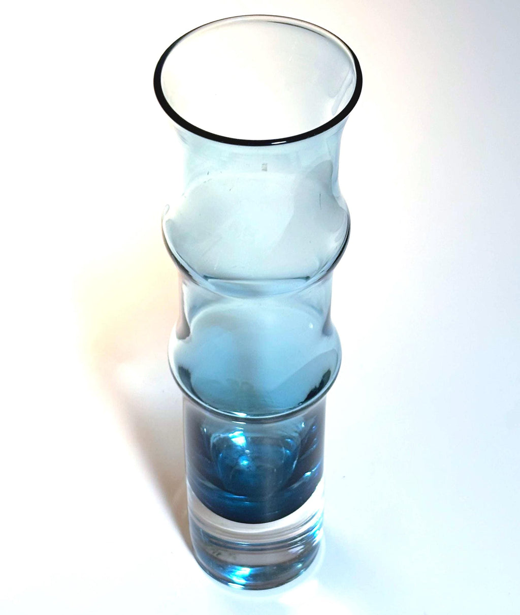 Åseda Glasbruk Bambu Vase – Bo Borgström Blue Art Glass, Mid Century Scandinavian