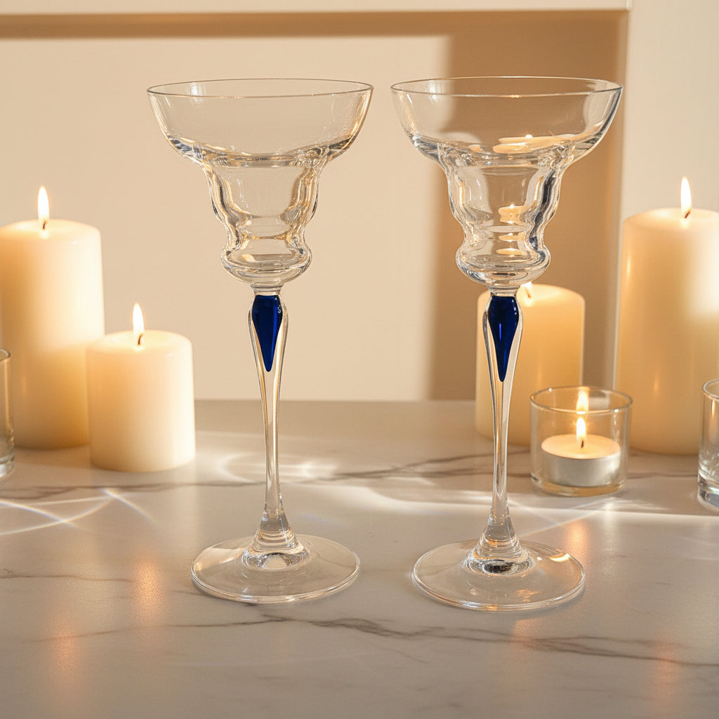 Vintage Cristal d’Arques Crystal Candlesticks – Cobalt Blue Stem, Boutique Collection