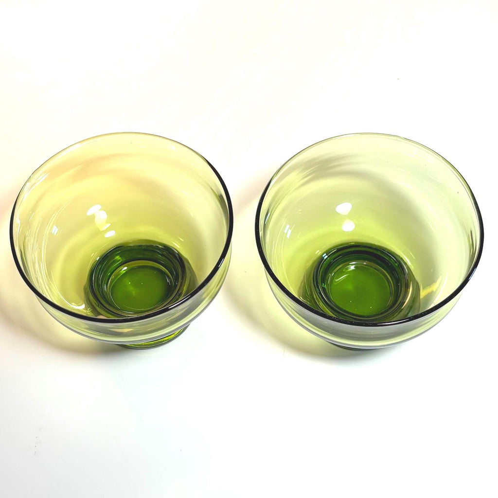 Scandinavian Modern Dessert Bowls – Set of 2 – Olive Green Nordic Art Glass