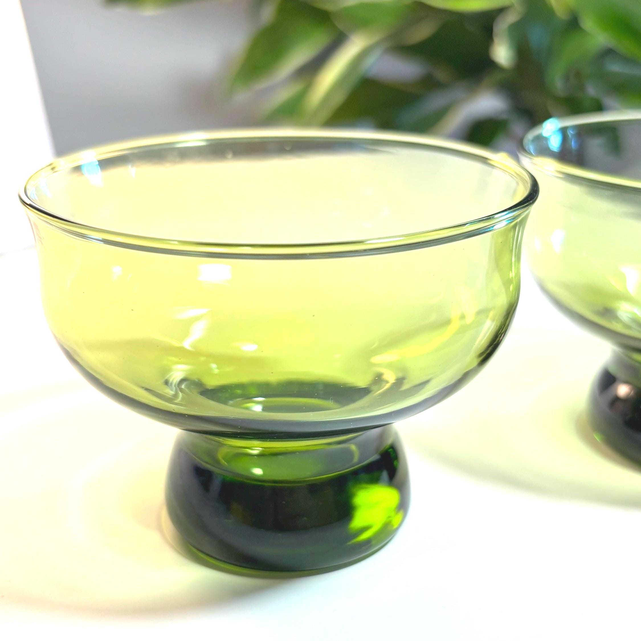 Scandinavian Modern Dessert Bowls – Set of 2 – Olive Green Nordic Art Glass