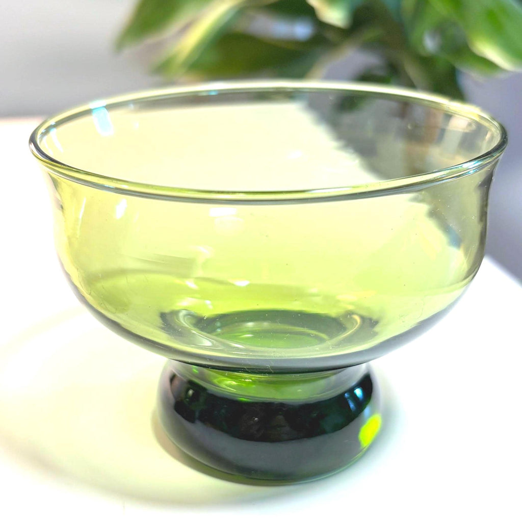 Scandinavian Modern Dessert Bowls – Set of 2 – Olive Green Nordic Art Glass