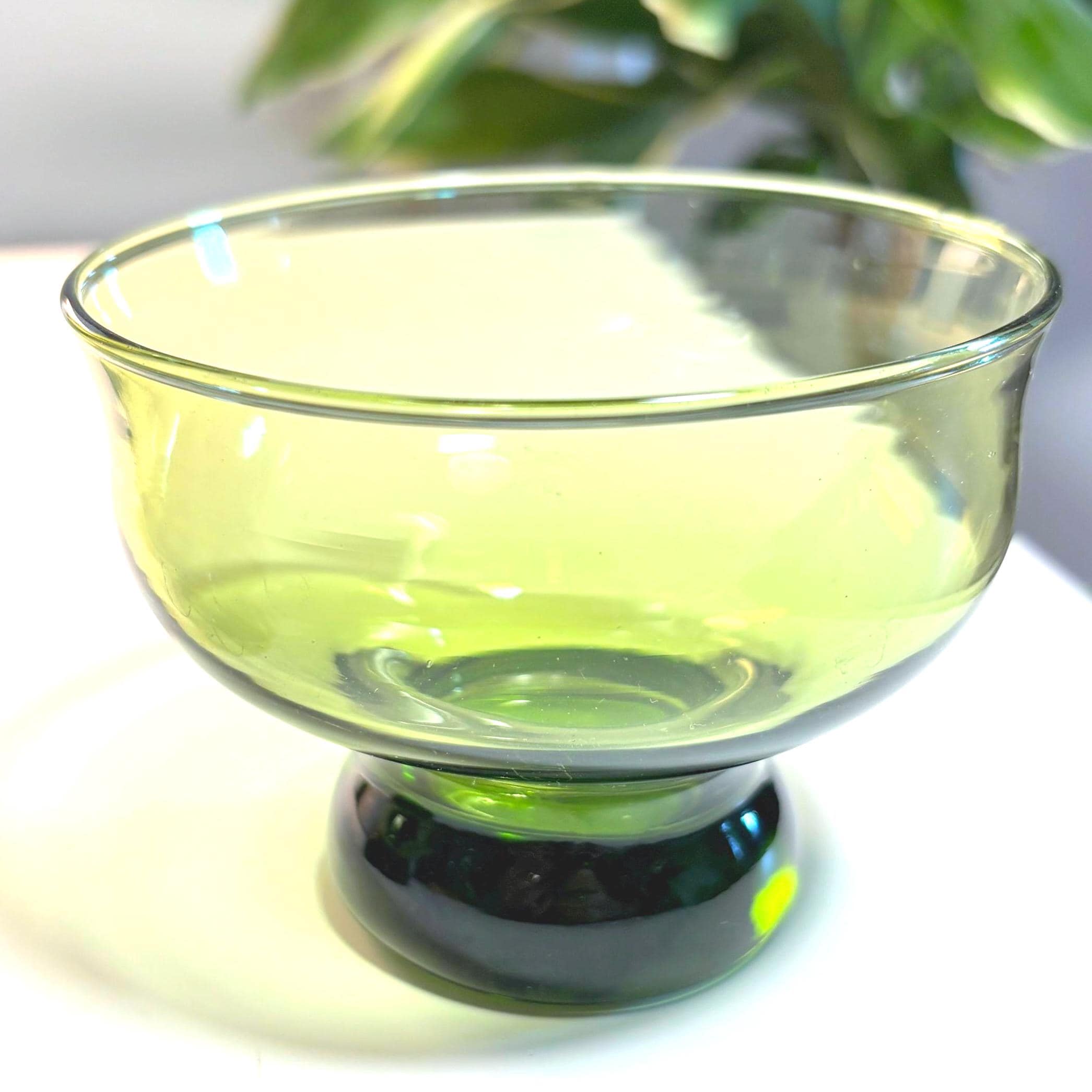 Scandinavian Modern Dessert Bowls – Set of 2 – Olive Green Nordic Art Glass