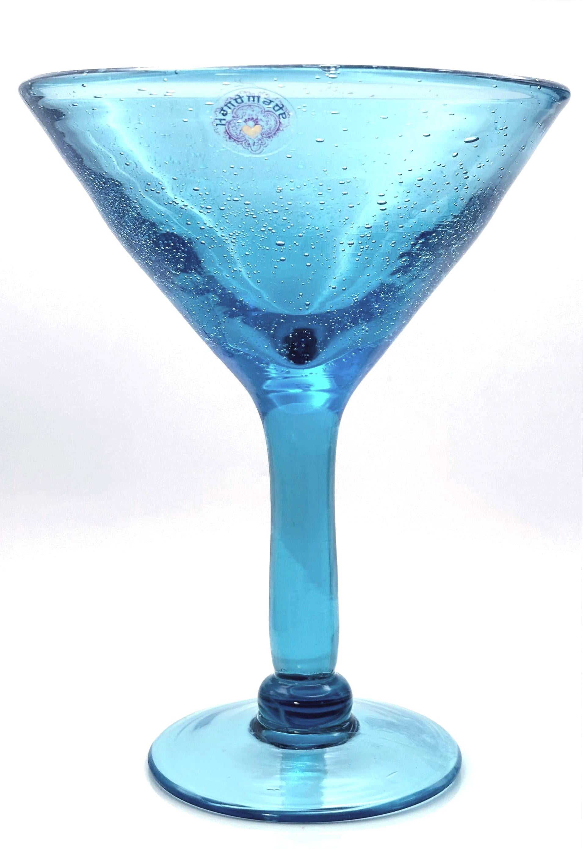 Aphrodite Style, Cobalt Blue Cocktail/Martini Glasses, Bubble Glass